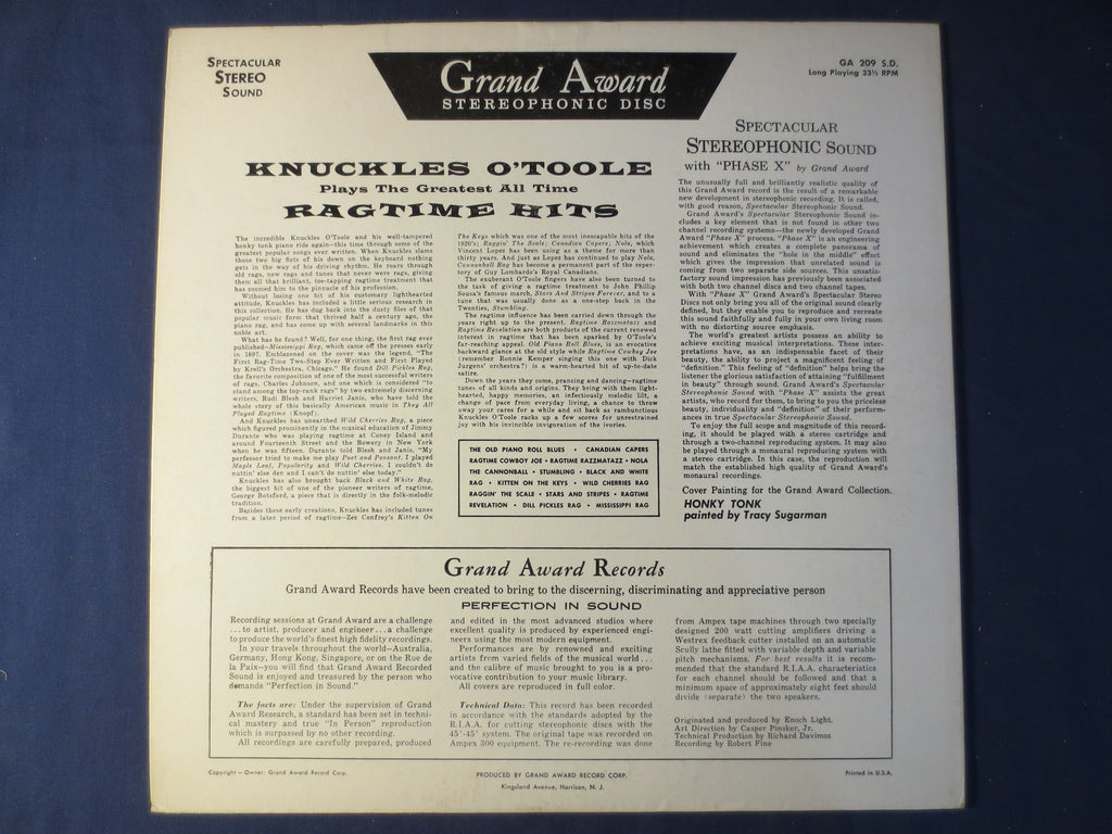 Knuckles O'Toole – Greatest All-Time Ragtime Hits (1955) Vinyl LP