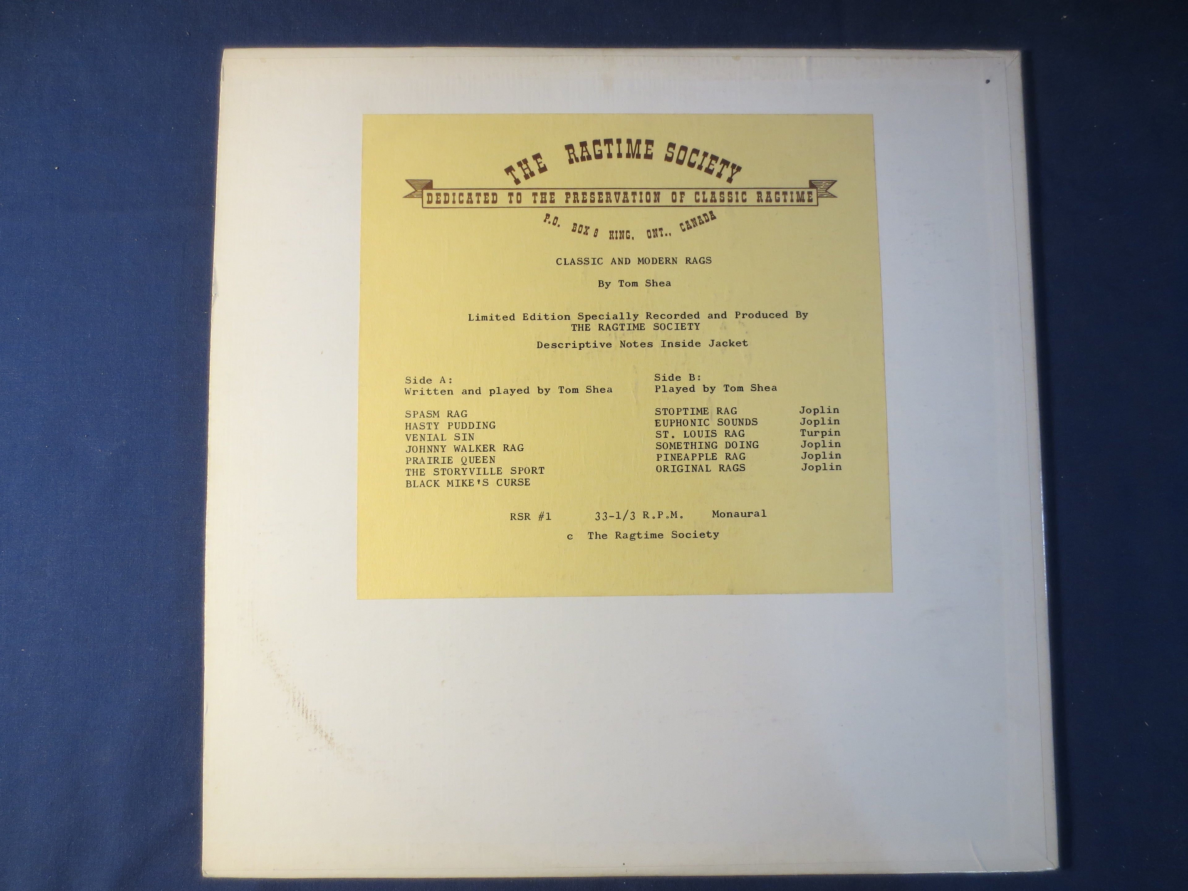 Tom Shea – Classic and Modern Rags (1963) Vinyl LP