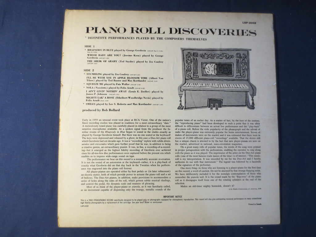 Piano Roll Discoveries (1959) Vinyl LP