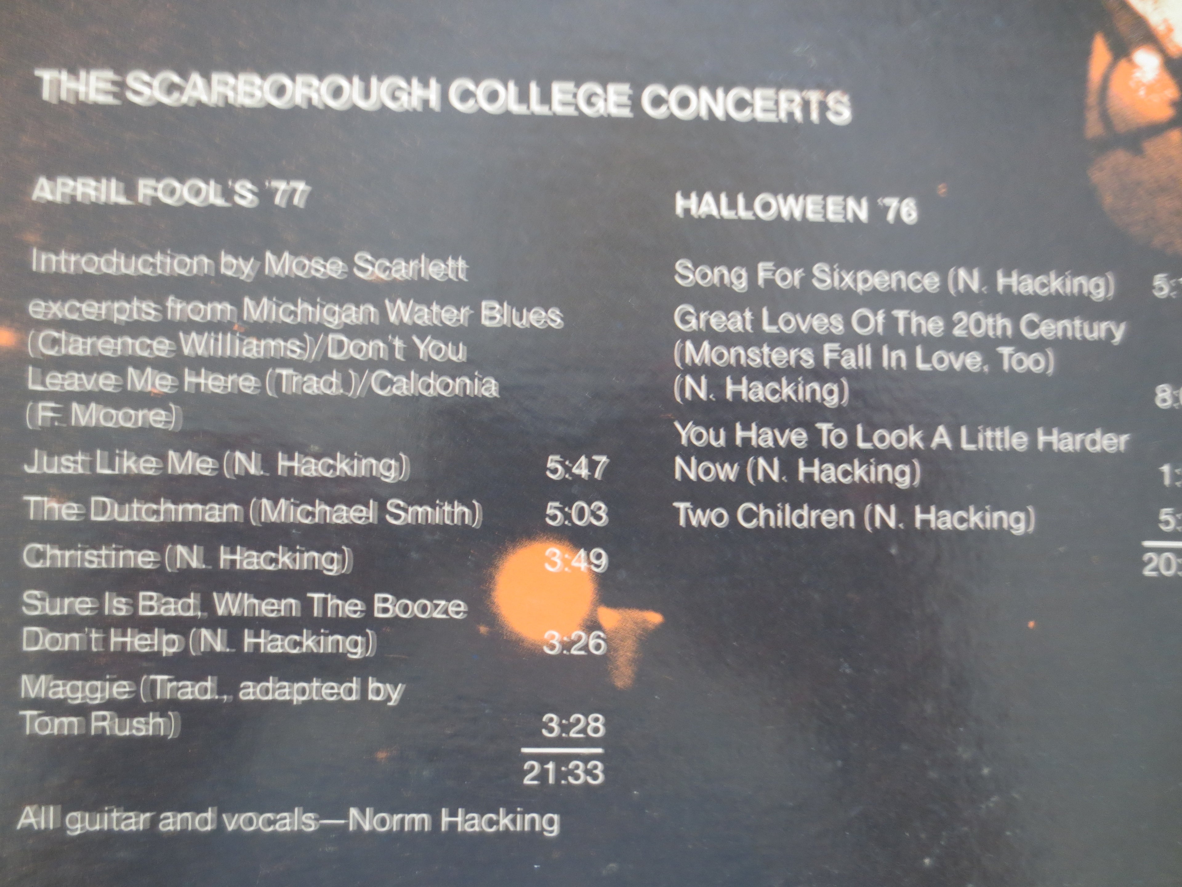 Norm Hacking – Norm Hacking Live (1977) Vinyl LP