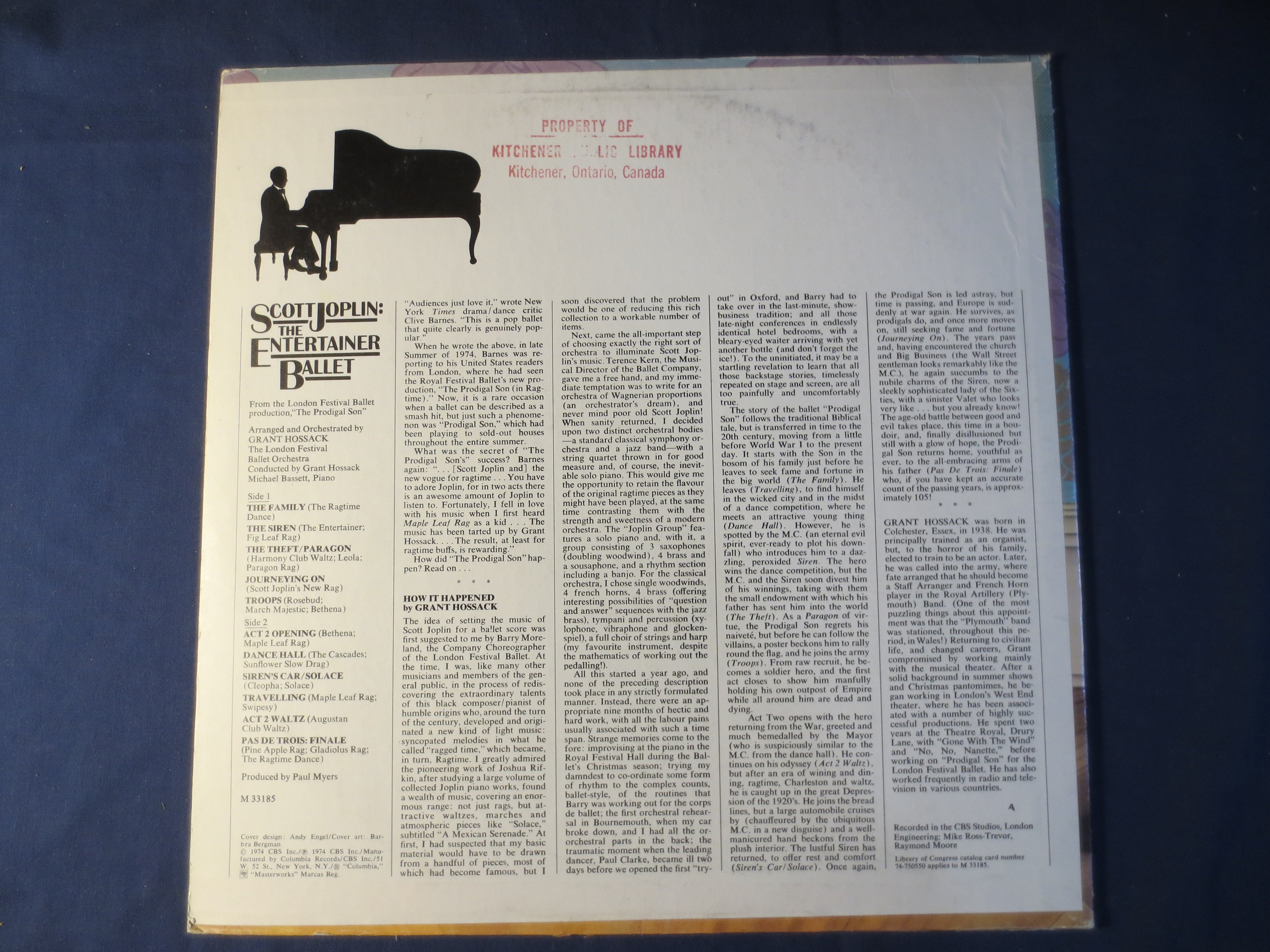 Scott Joplin – The Entertainer Ballet (1974) Vinyl LP
