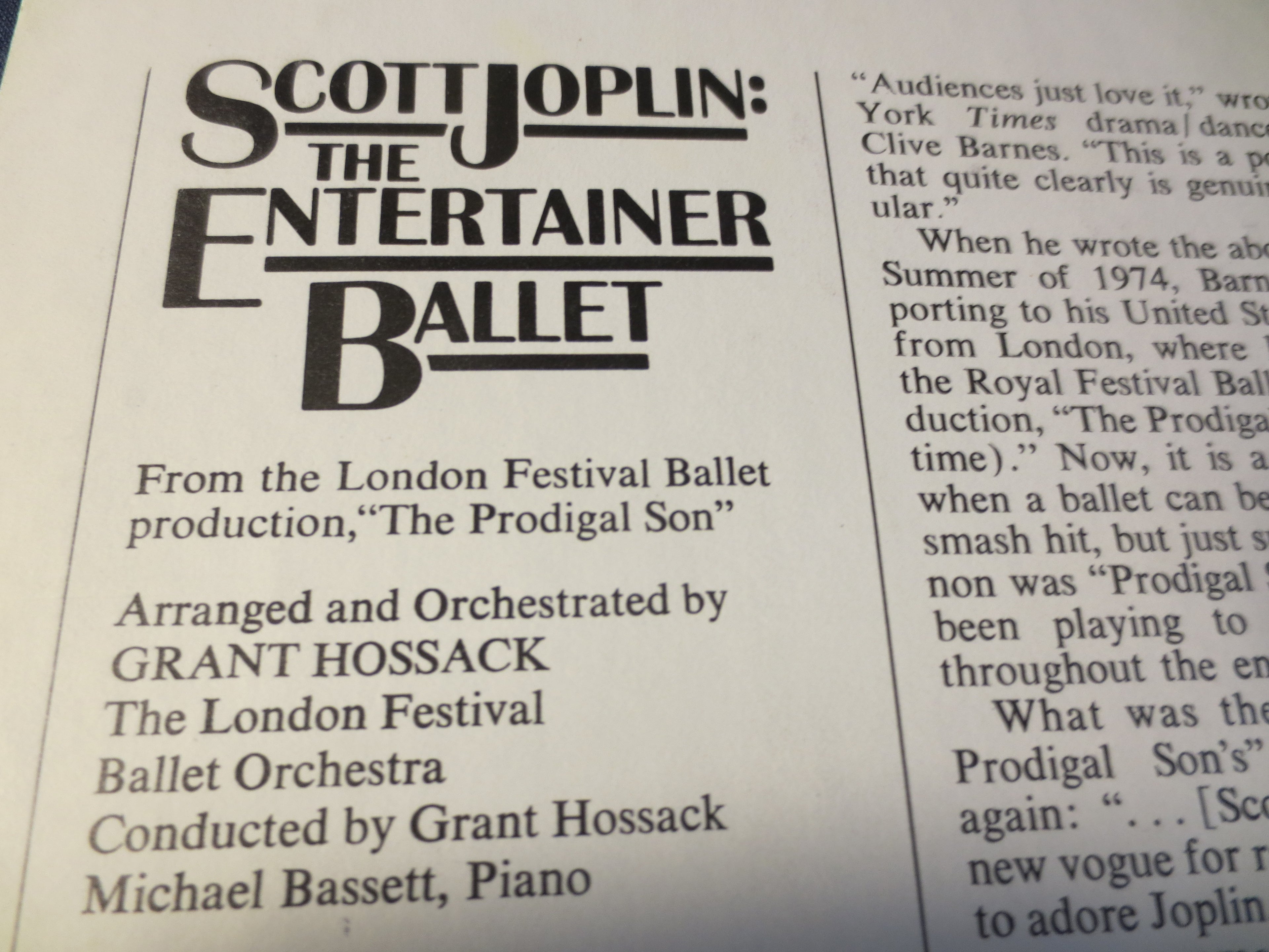 Scott Joplin – The Entertainer Ballet (1974) Vinyl LP