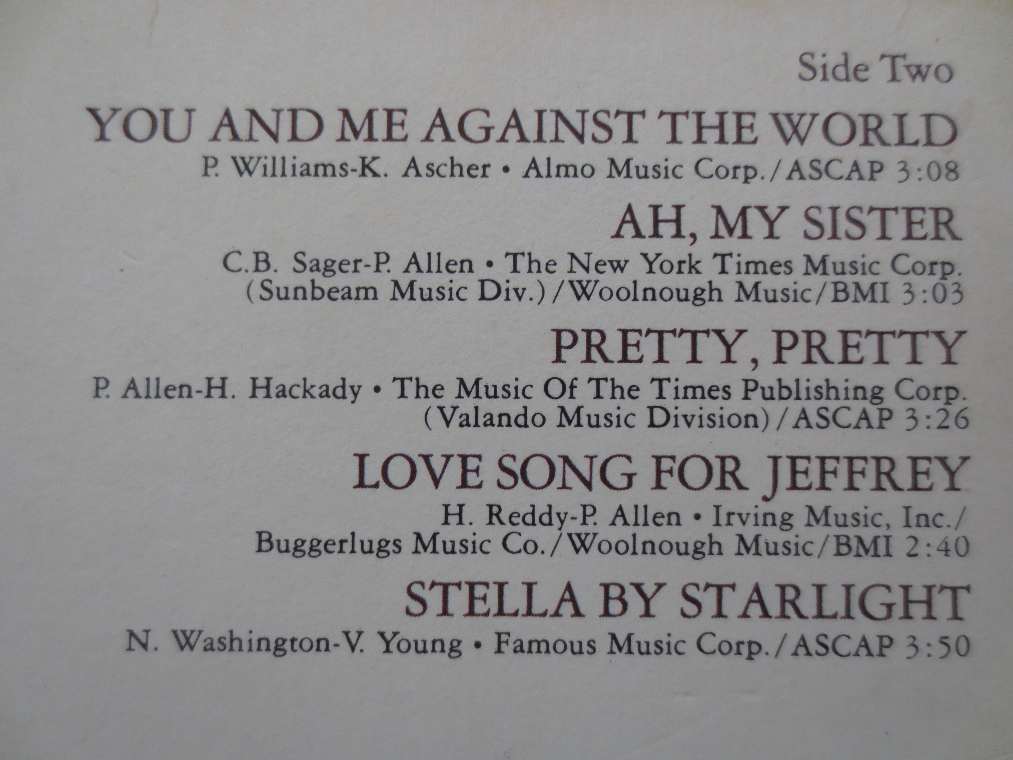 Helen Reddy – Love Song for Jeffrey (1974) Vinyl LP