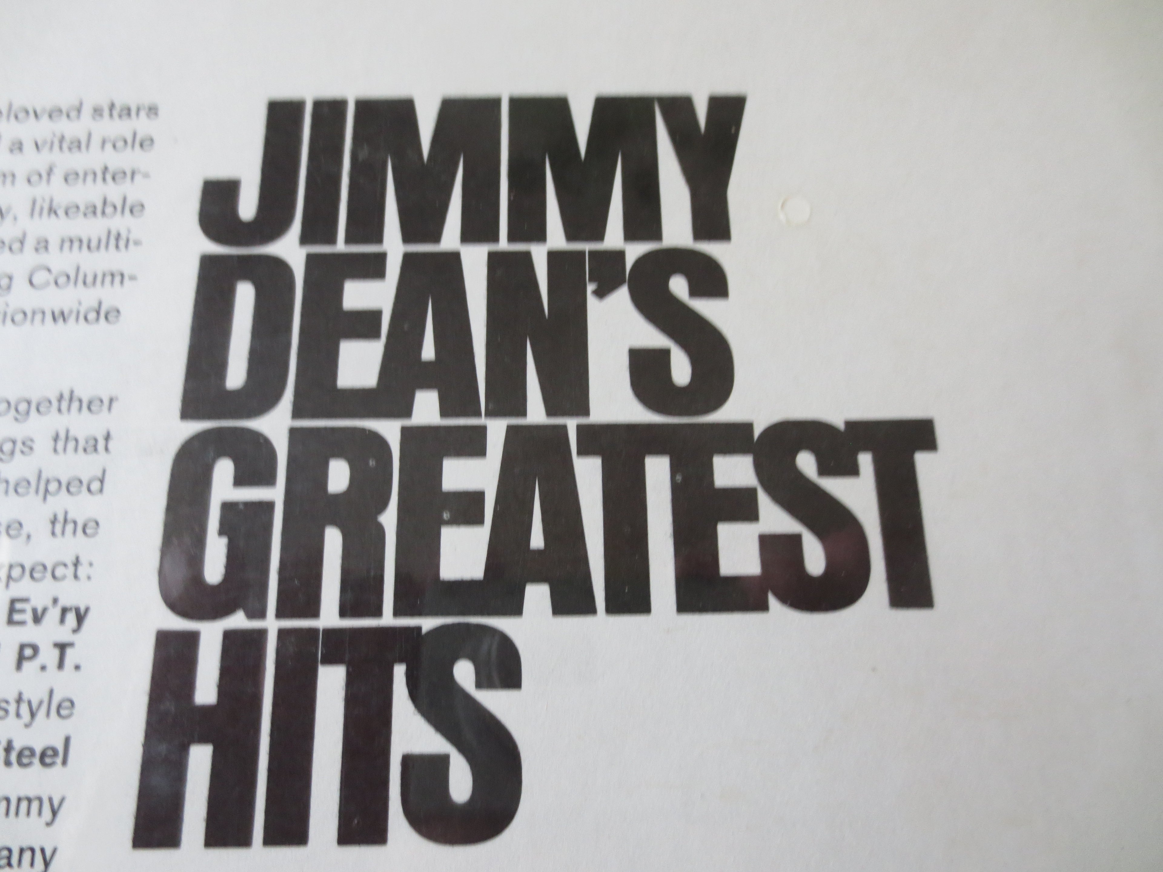 Jimmy Dean – Greatest Hits (1966) Vinyl LP