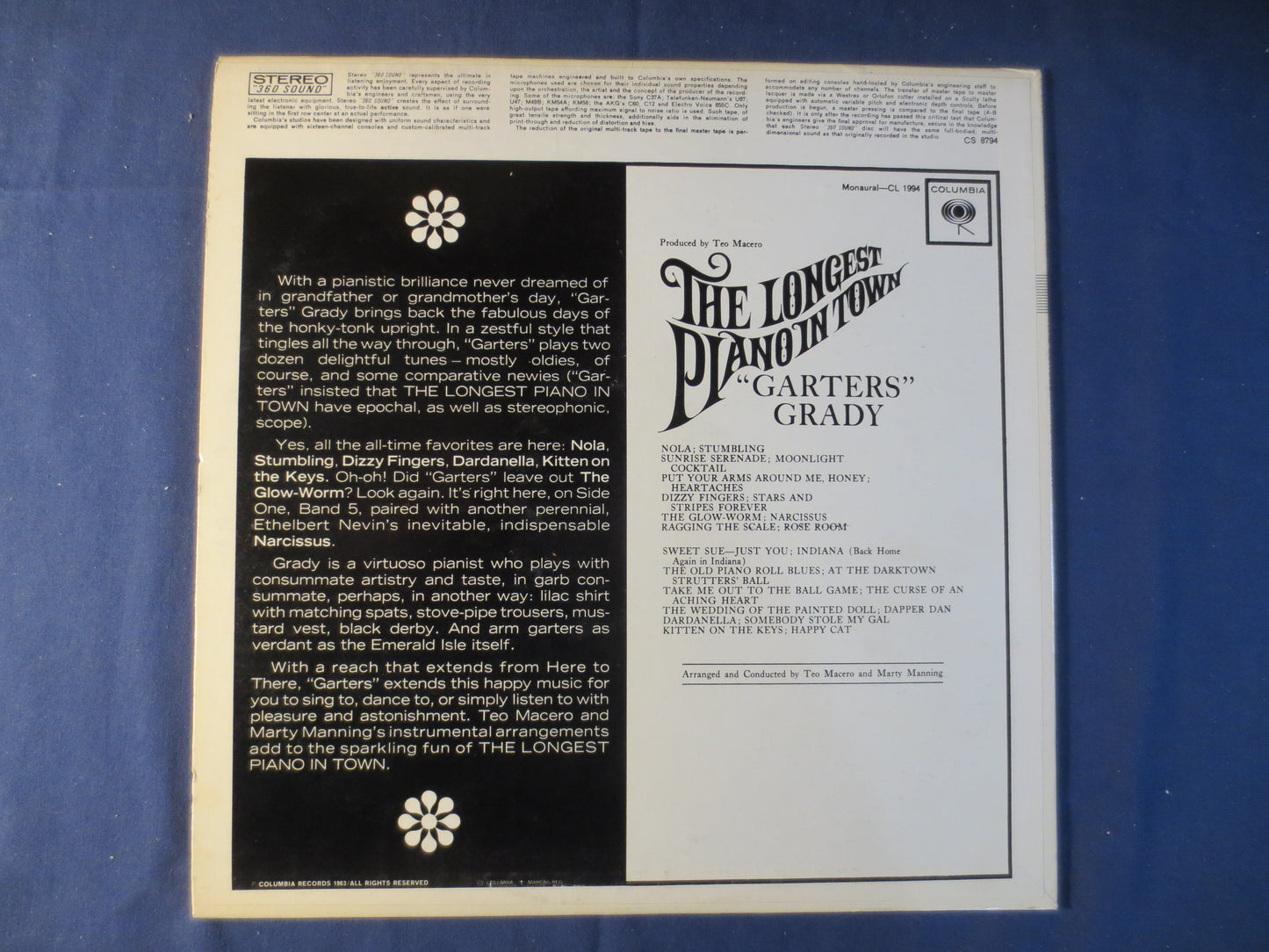 GARTERS GRADY, The LONGEST Piano in Town, Ragtime Records, Honky Tonk Records, Vintage Vinyl, Vinyl Record, 1963 Records