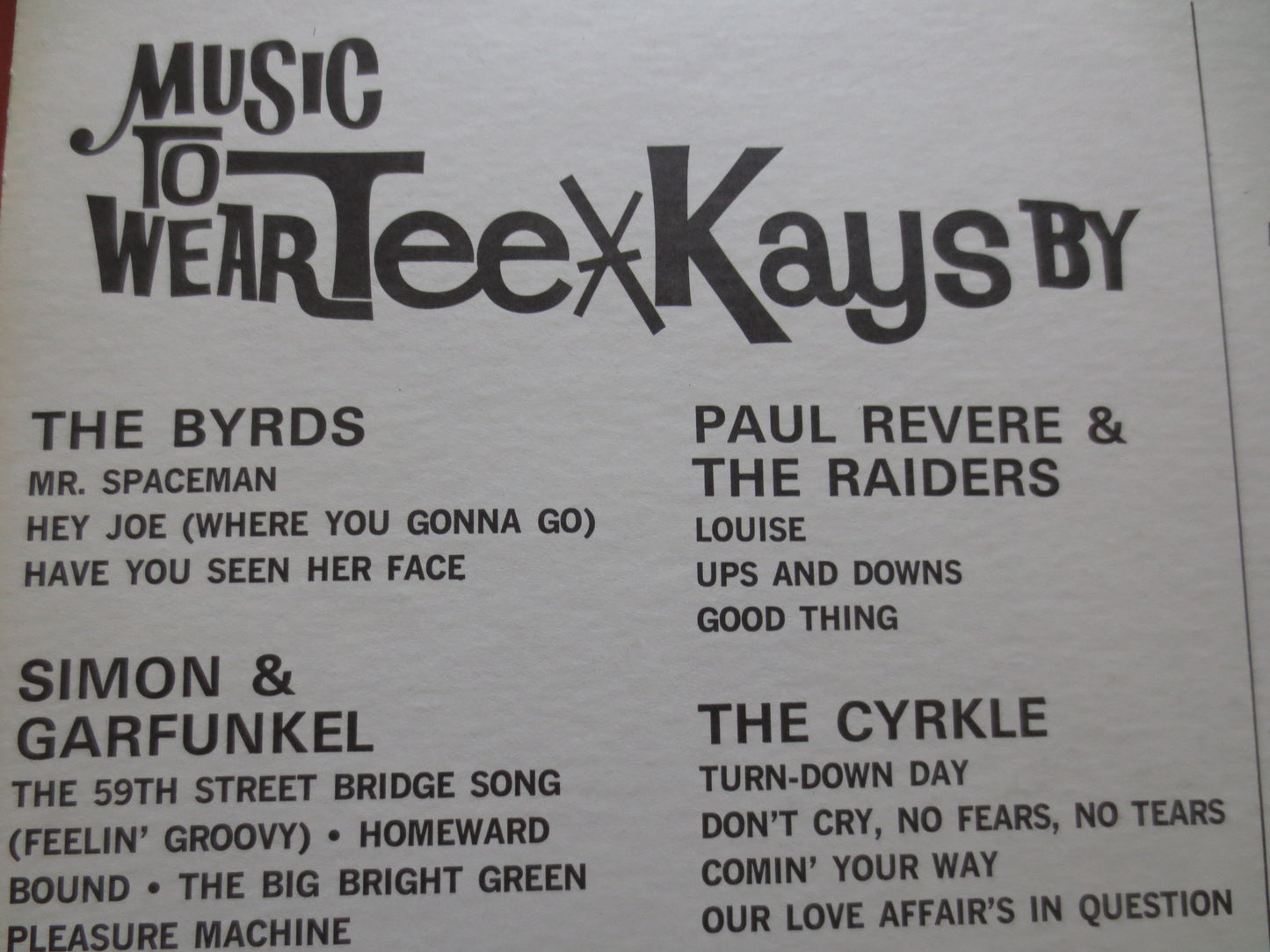 Music to WEAR TEE*KAYS By, The Byrds Records, Vintage Vinyl, The Cyrkle Records, Rock Records, Vinyl Records, 1967 Records