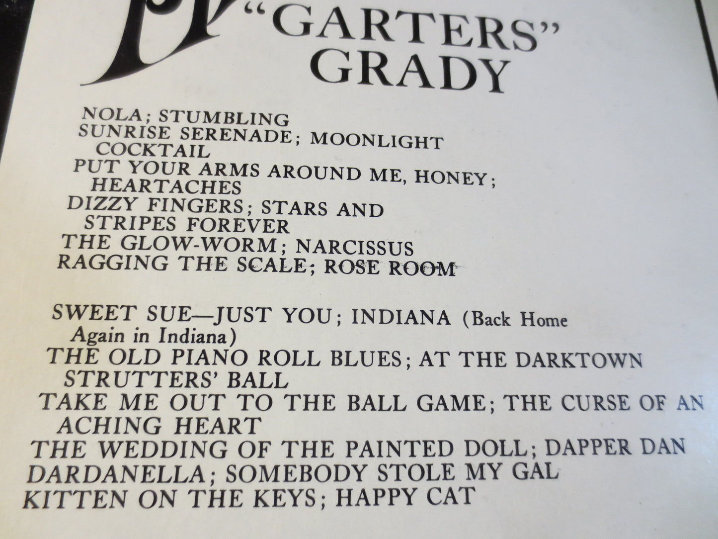 GARTERS GRADY, The LONGEST Piano in Town, Ragtime Records, Honky Tonk Records, Vintage Vinyl, Vinyl Record, 1963 Records