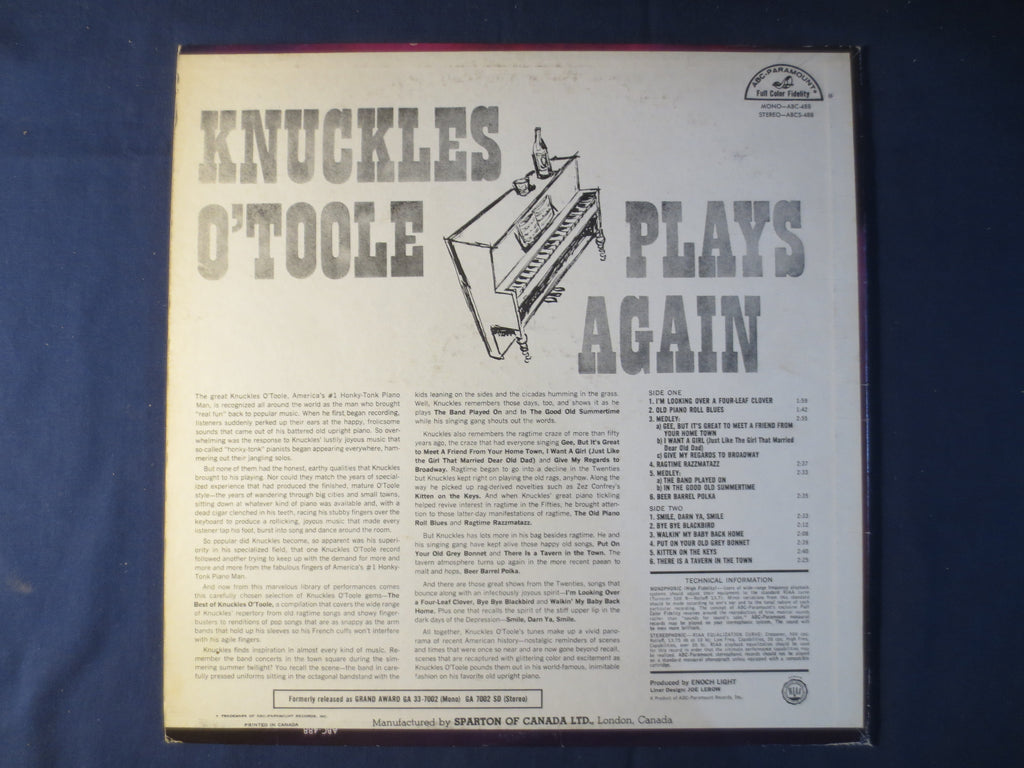 Knuckles O'Toole (Dick Hyman) – Plays Again (c.1958) Vinyl LP