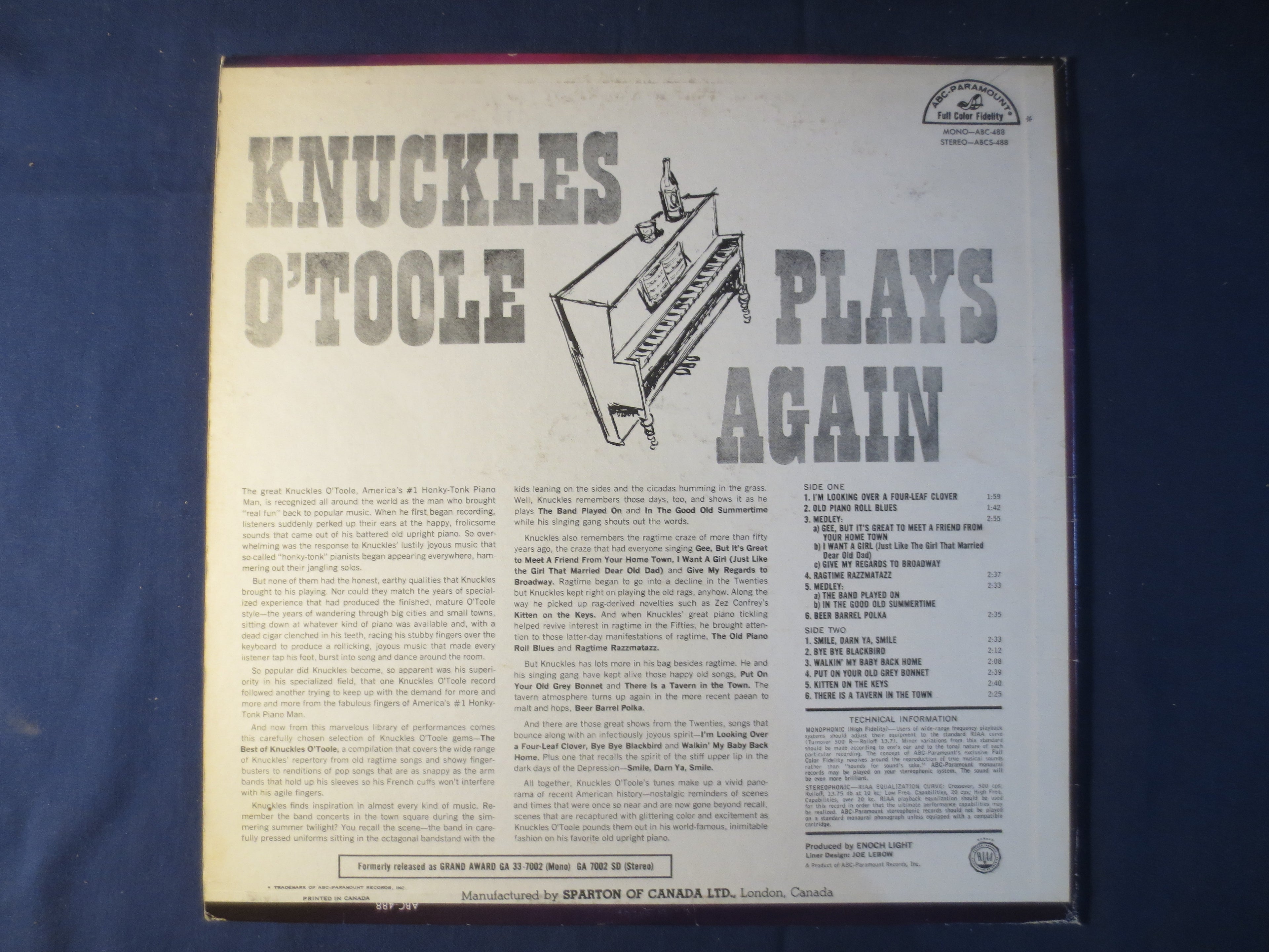 Knuckles O'Toole (Dick Hyman) – Plays Again Vinyl LP