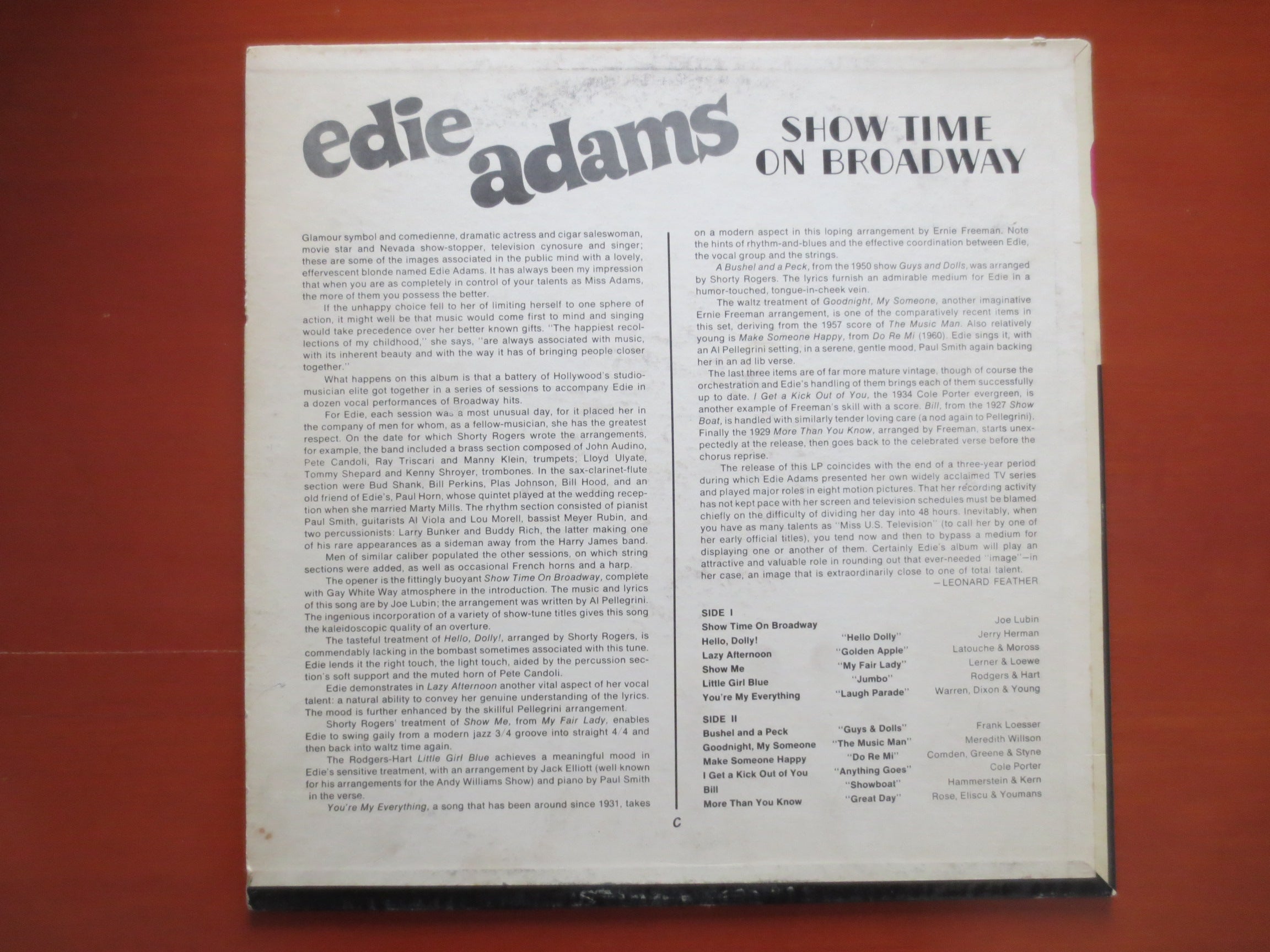 Edie Adams – Show Time on Broadway (1964) Vinyl LP