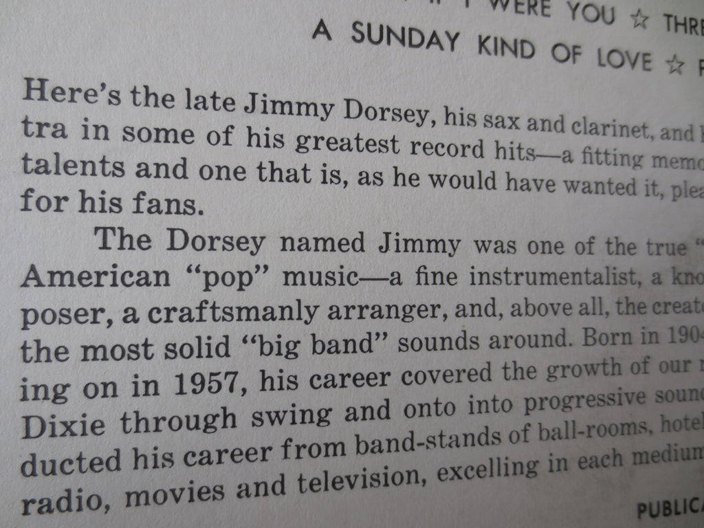 Jimmy Dorsey – Jimmy Dorsey (1958) Vinyl LP