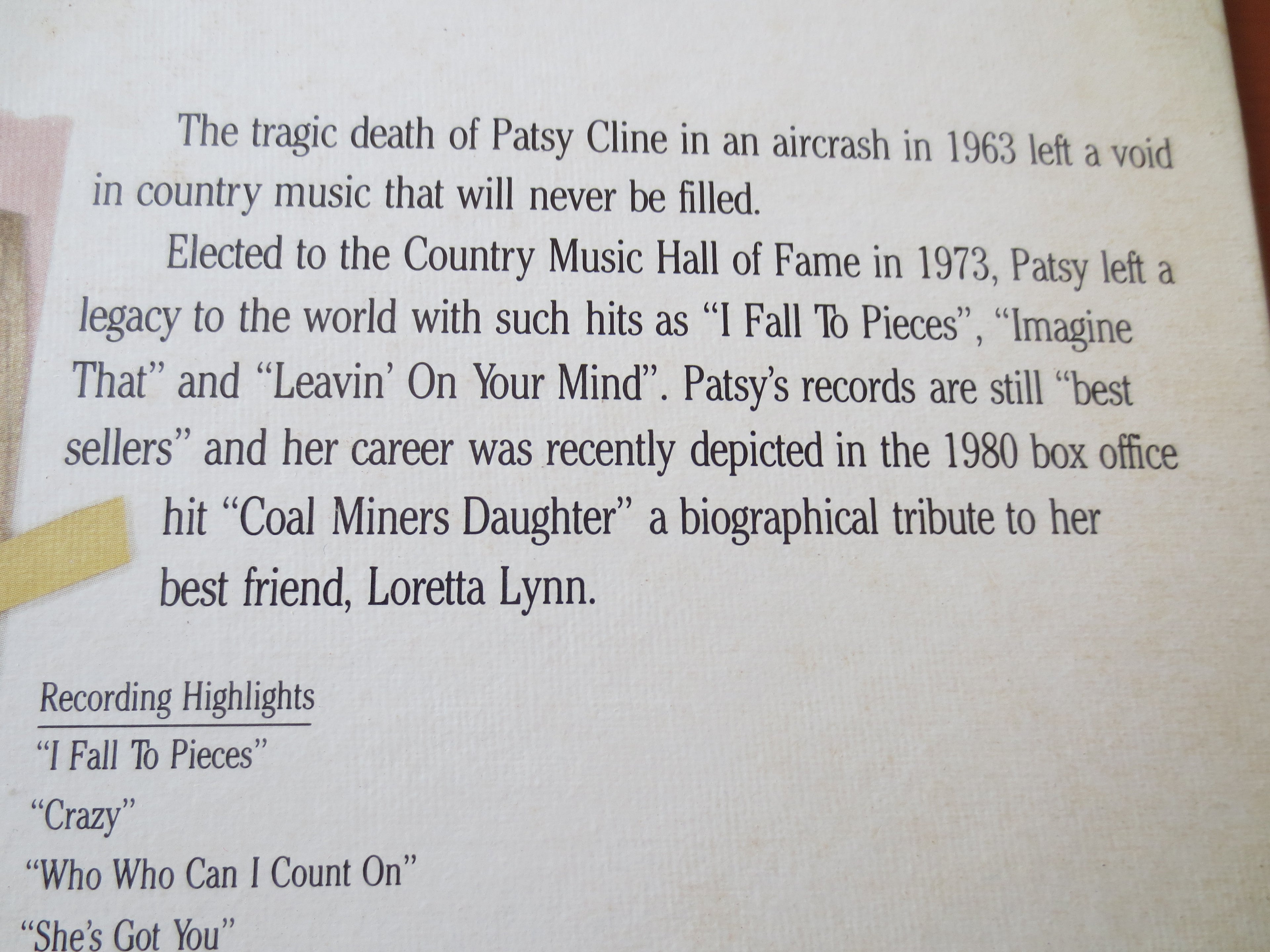Patsy Cline – Let the Teardrops Fall (1981) Vinyl LP