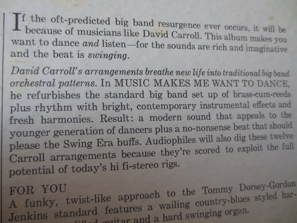 David Carroll and His Orchestra (1964) Vinyl LP