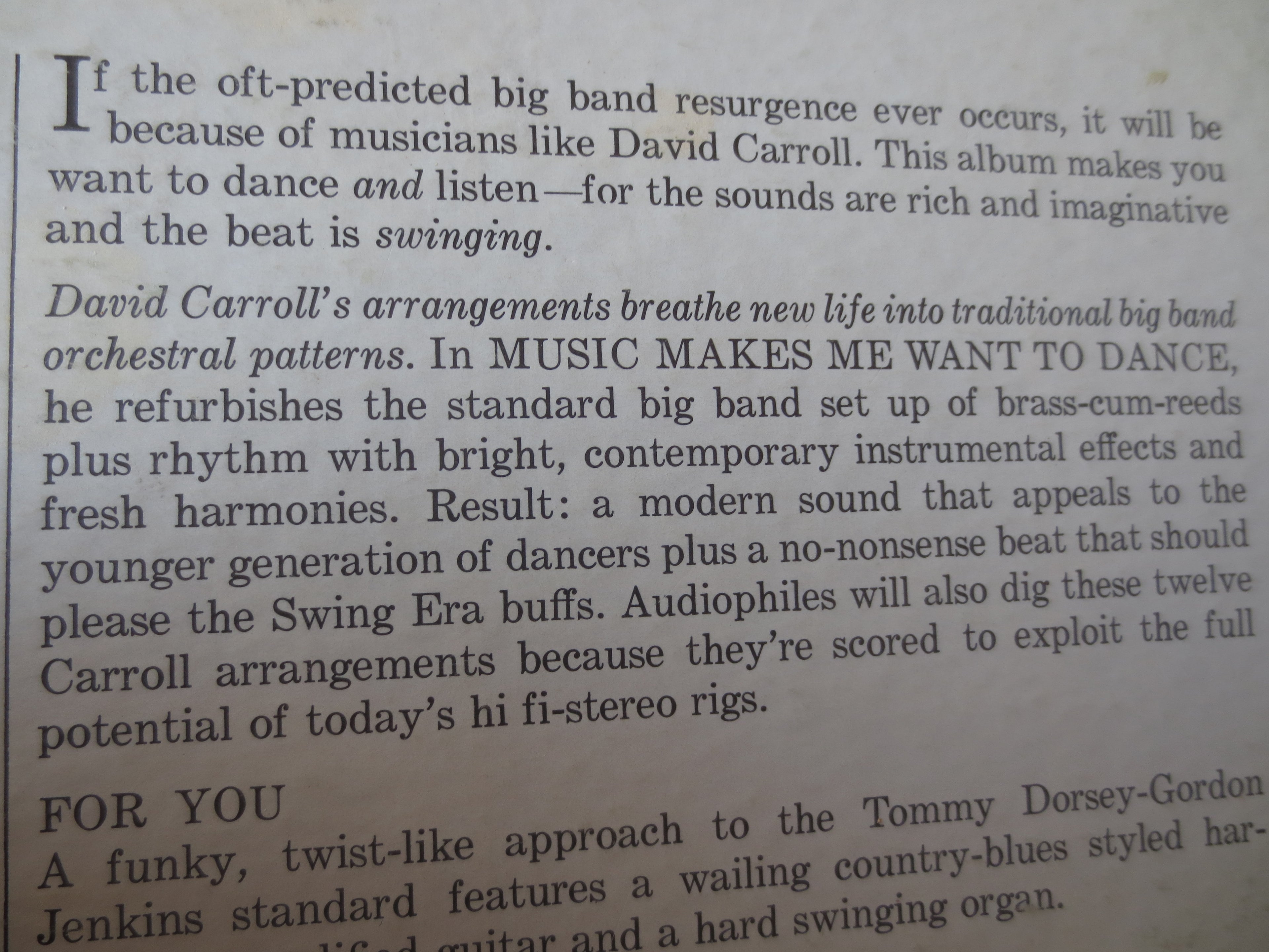 David Carroll and His Orchestra (1964) Vinyl LP