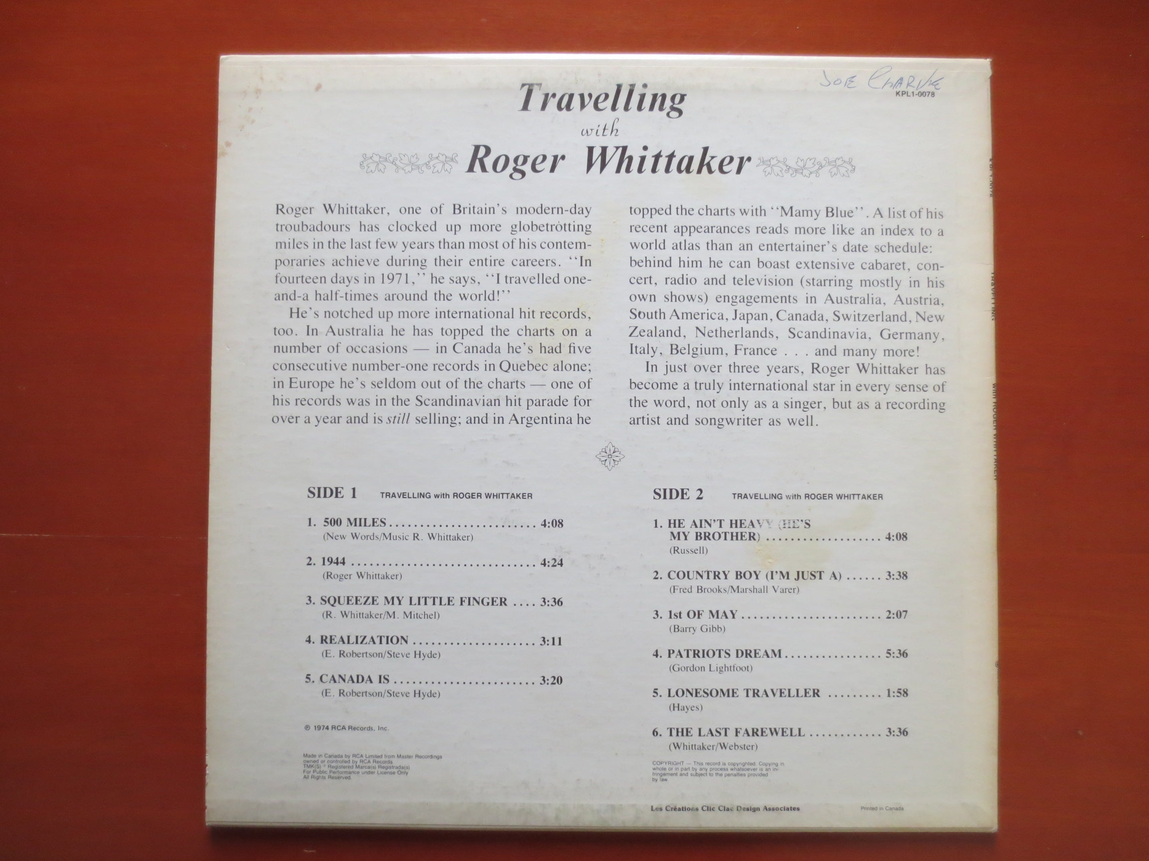 Roger Whittaker – Travelling (1974) Vinyl LP