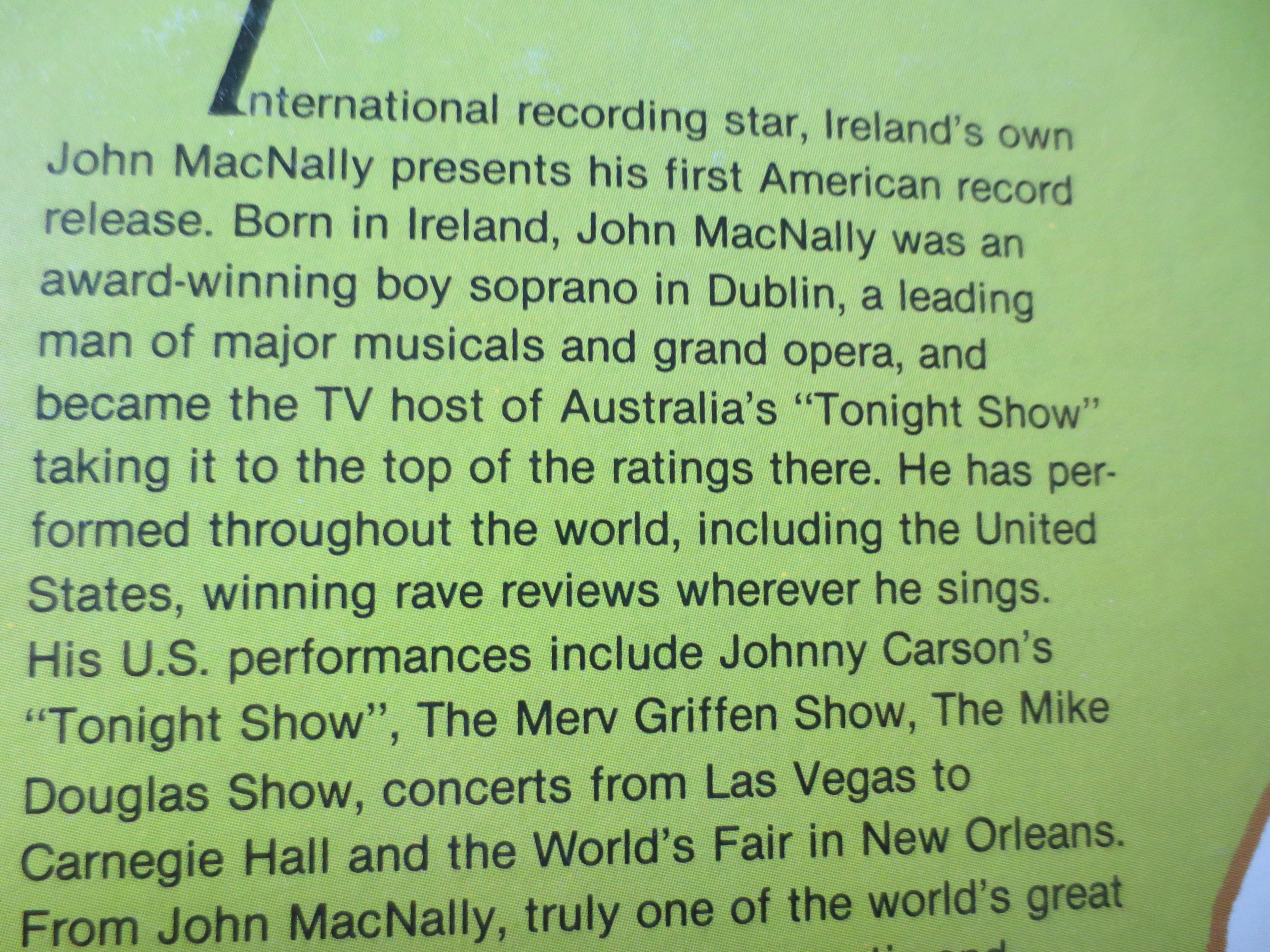 John MacNally – Ireland's John MacNally (1986) Vinyl 2xLP
