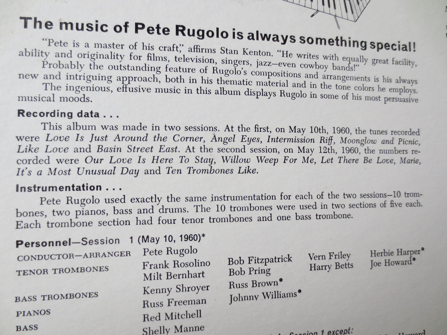 PETE RUGOLO, 10 TROMBONES, 2 Pianos, Jazz Record, Jazz Album, Vinyl Lp, Pete Rugolo Record, Pete Rugolo lps, 1974 Records