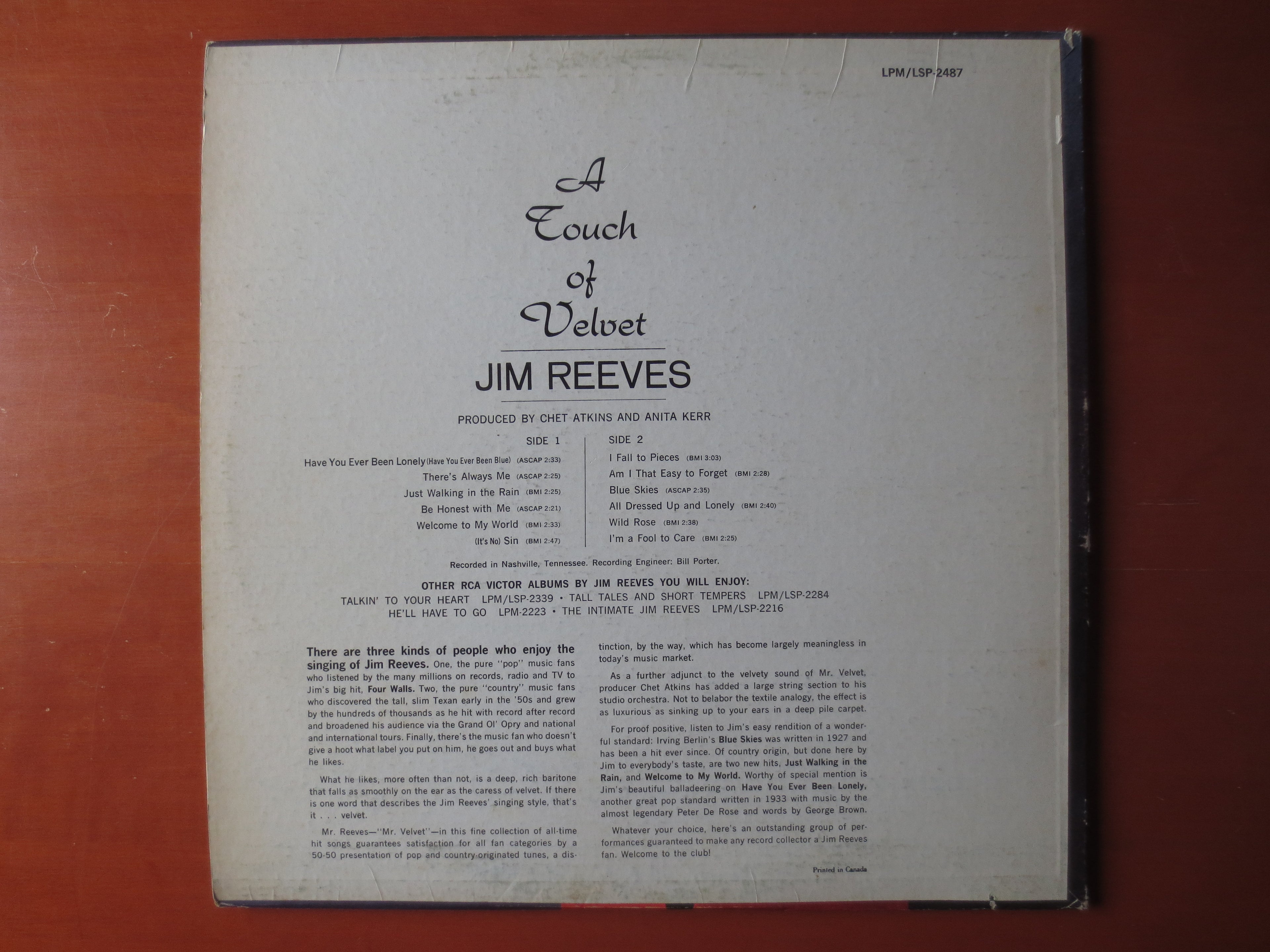 Jim Reeves – A Touch of Velvet (1964) Vinyl LP