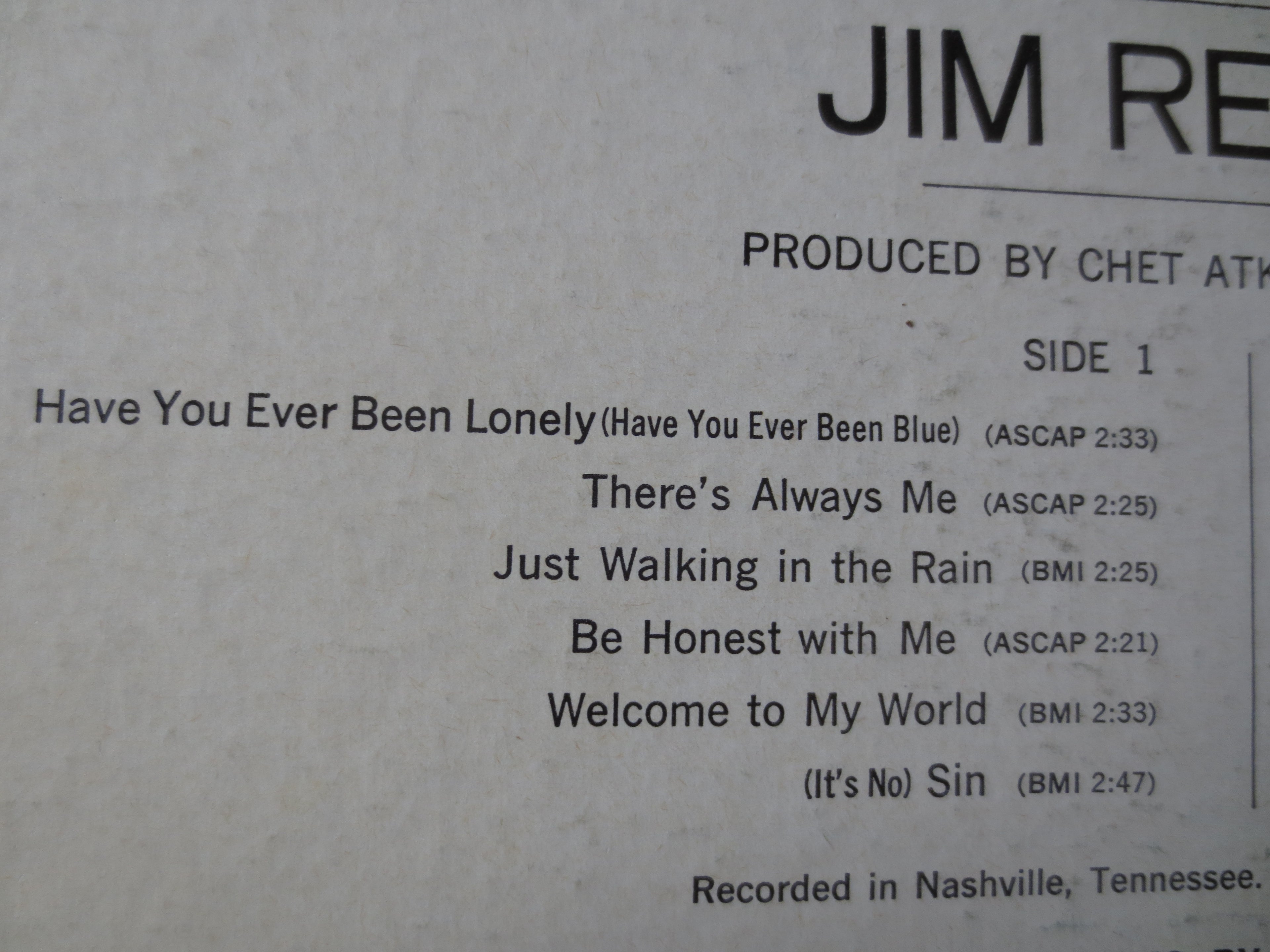Jim Reeves – A Touch of Velvet (1964) Vinyl LP