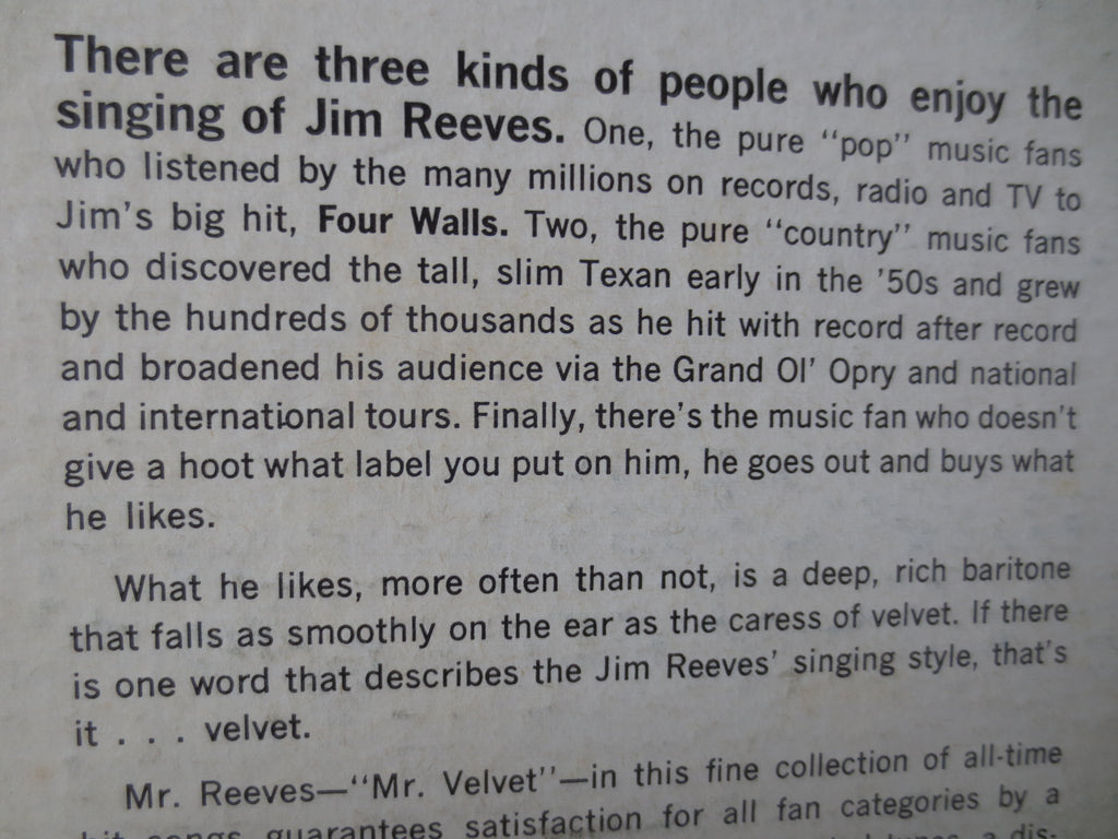 Jim Reeves – A Touch of Velvet (1964) Vinyl LP