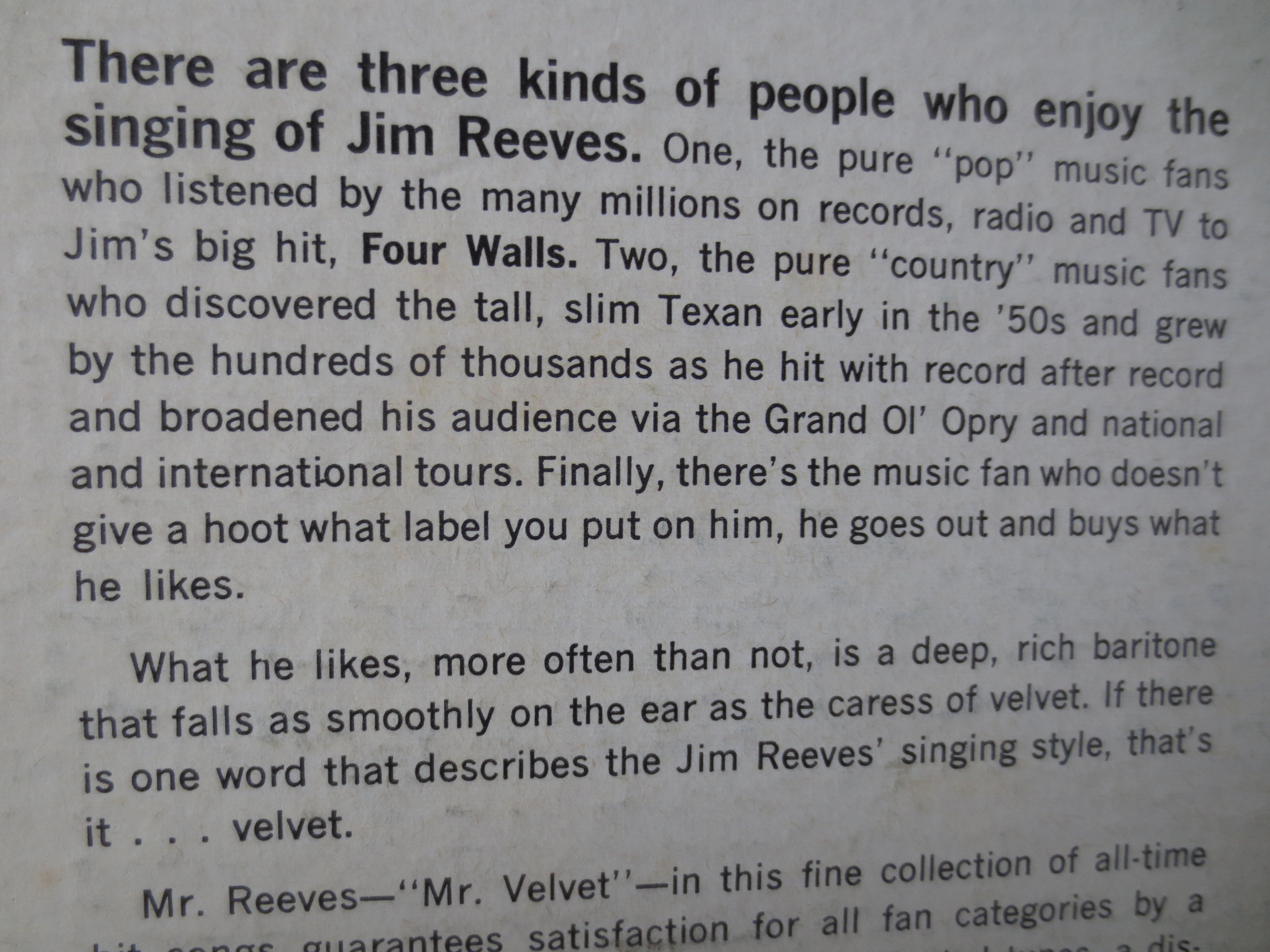 Jim Reeves – A Touch of Velvet (1964) Vinyl LP