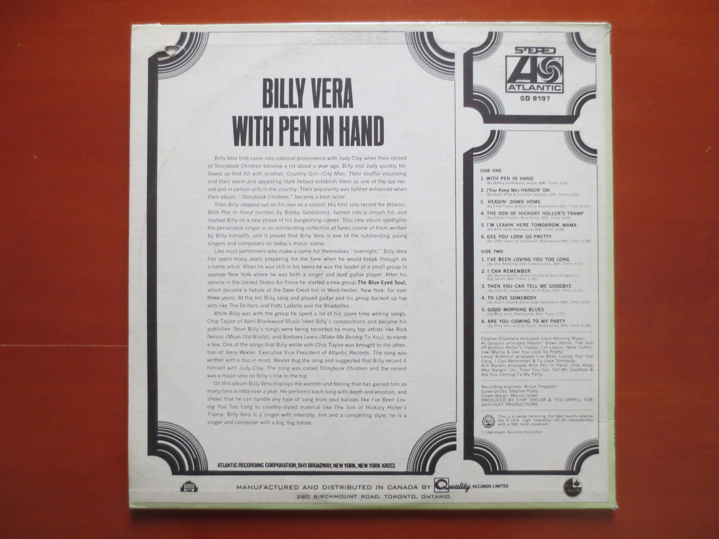 BILLY VERA, With Pen in HAND Lp, Billy Vera Records, Vintage Vinyl, Billy Vera Vinyl, Vinyl Album, Records, 1968 Records