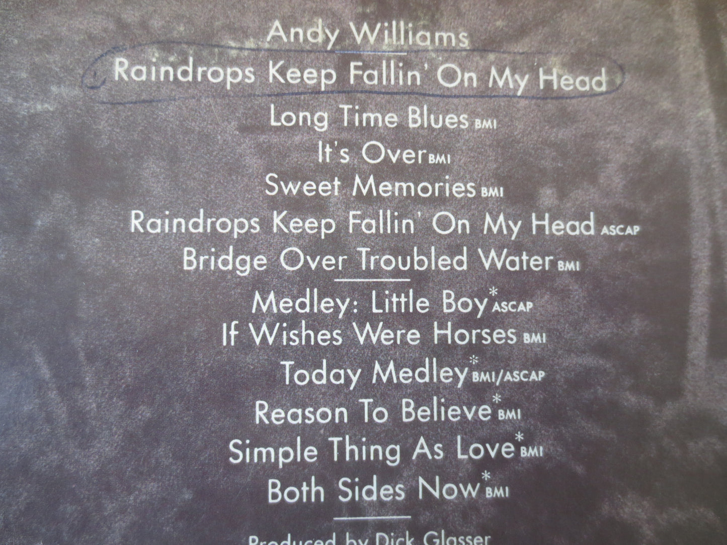 ANDY WILLIAMS, RAINDROPS, Andy Williams Albums, Andy Williams Vinyl, Vintage Vinyl, Jazz Albums, Vinyl Lps, 1969 Records