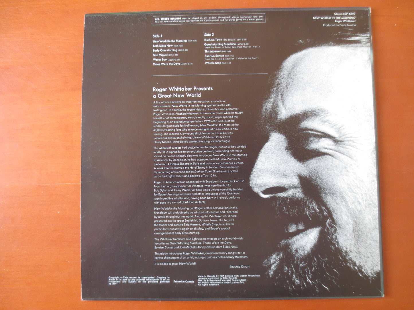 ROGER WHITTAKER, New WORLD in the Morning, Country Records, Vintage Vinyl, Record Vinyl, Lps, Vinyl Records, 1970 Records