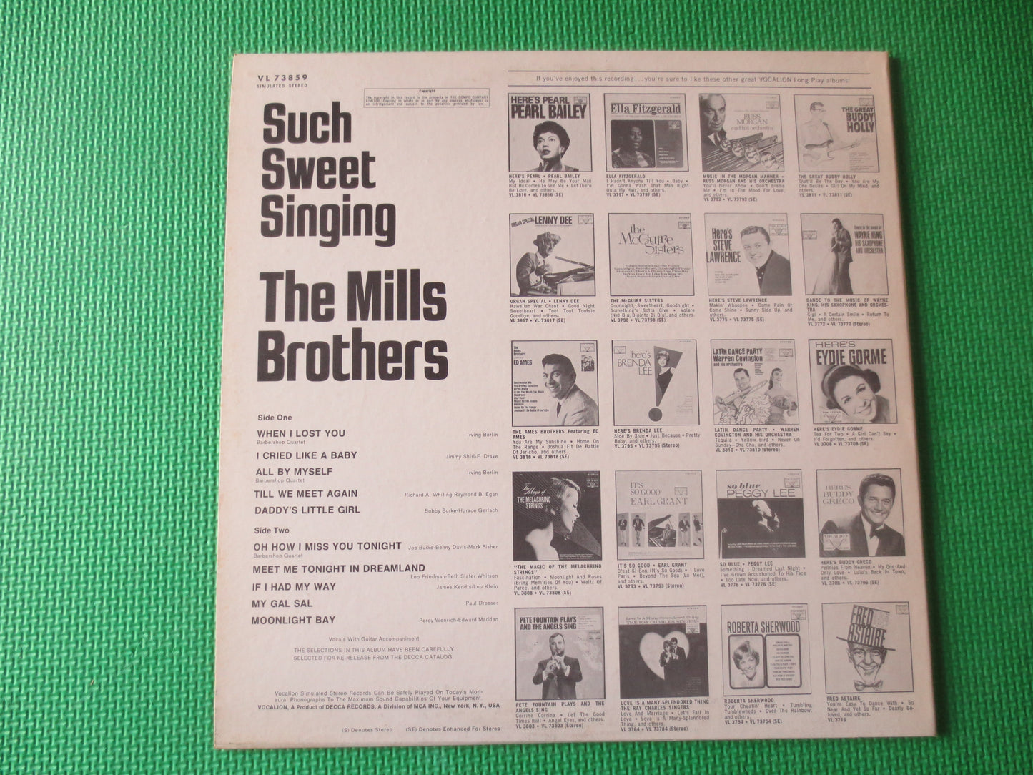 The MILLS BROTHERS, Such SWEET Singin', Mills Brothers Lp, Mills Brothers Album, Jazz Records, Swing Records, 1969 Records