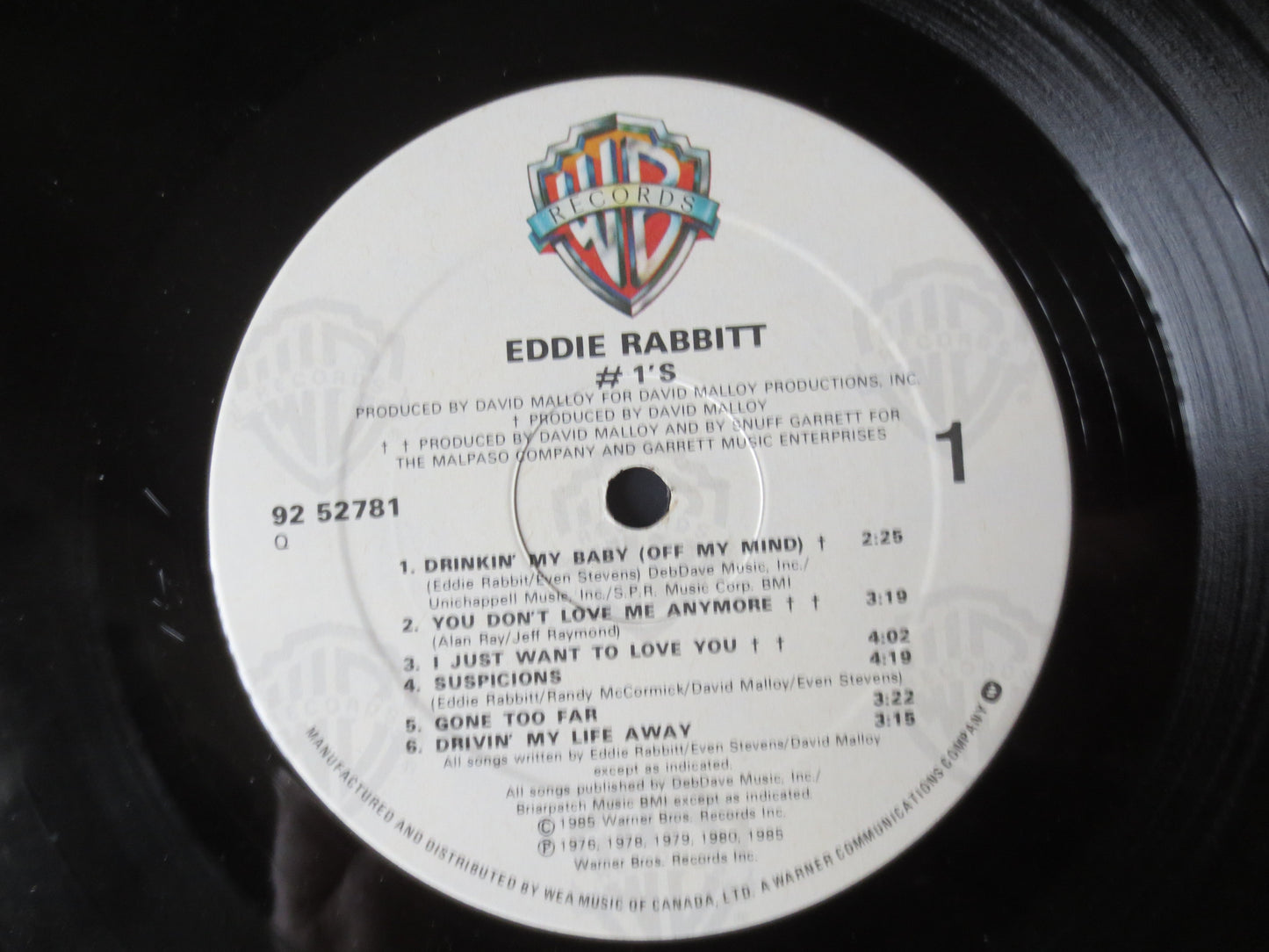 EDDIE RABBITT, Number ONE's, Eddie Rabbitt Record, Country Records, Eddie Rabbitt Album, Eddie Rabbitt Lp, Lp, 1985 Records