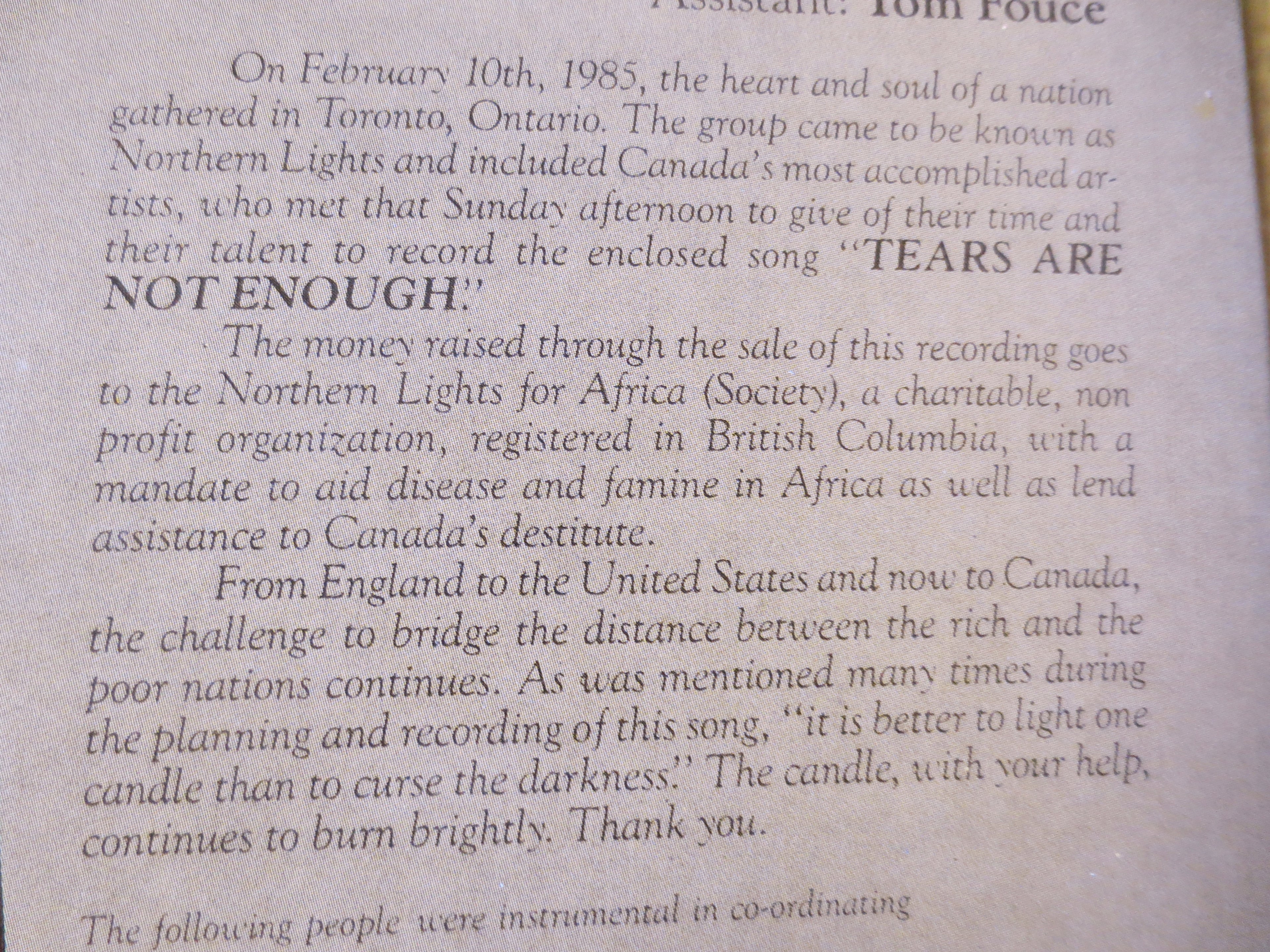 Northern Lights – Tears Are Not Enough (1985) Vinyl EP