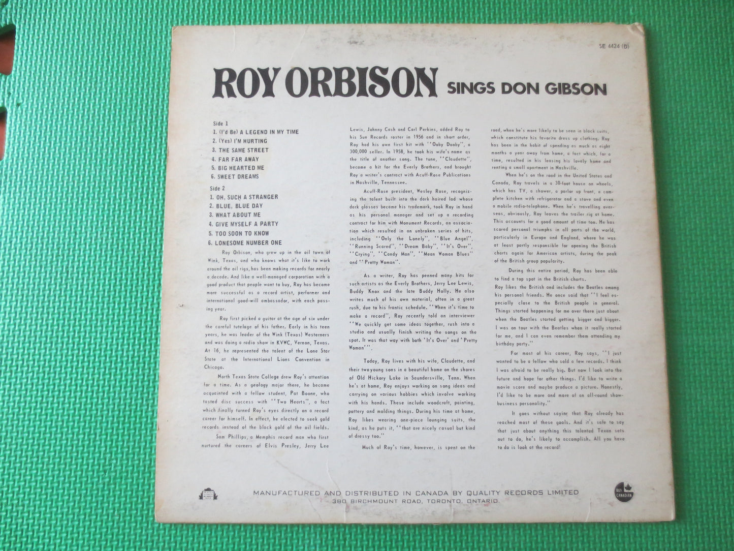 ROY ORBISON, SINGS, Don Gibson, Vintage Vinyl, Roy Orbison Records, Roy Orbison Albums, lps, Vinyl Pop, Vinyl, 1966 Records