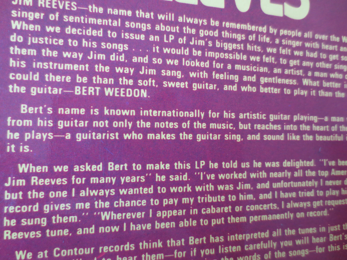 BERT WEEDON, REMEMBERS, Jim Reeves Record, Country Records, Vintage Vinyl, Record Vinyl, Lps, Vinyl Albums, 1973 Records