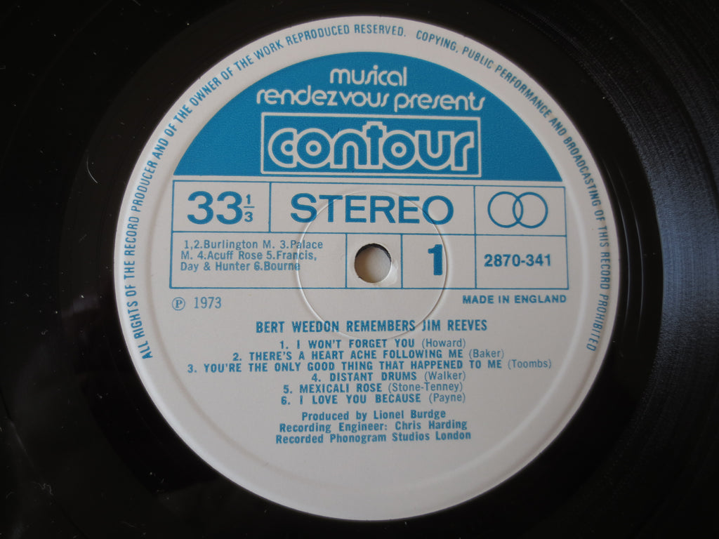 Bert Weedon – Remembers Jim Reeves (1973) Vinyl LP