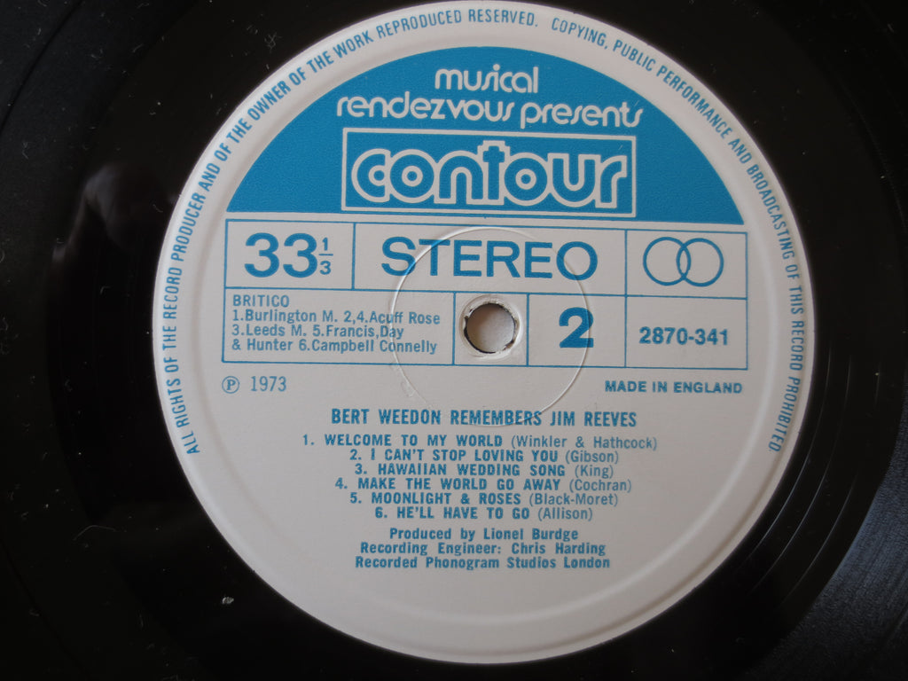 Bert Weedon – Remembers Jim Reeves (1973) Vinyl LP