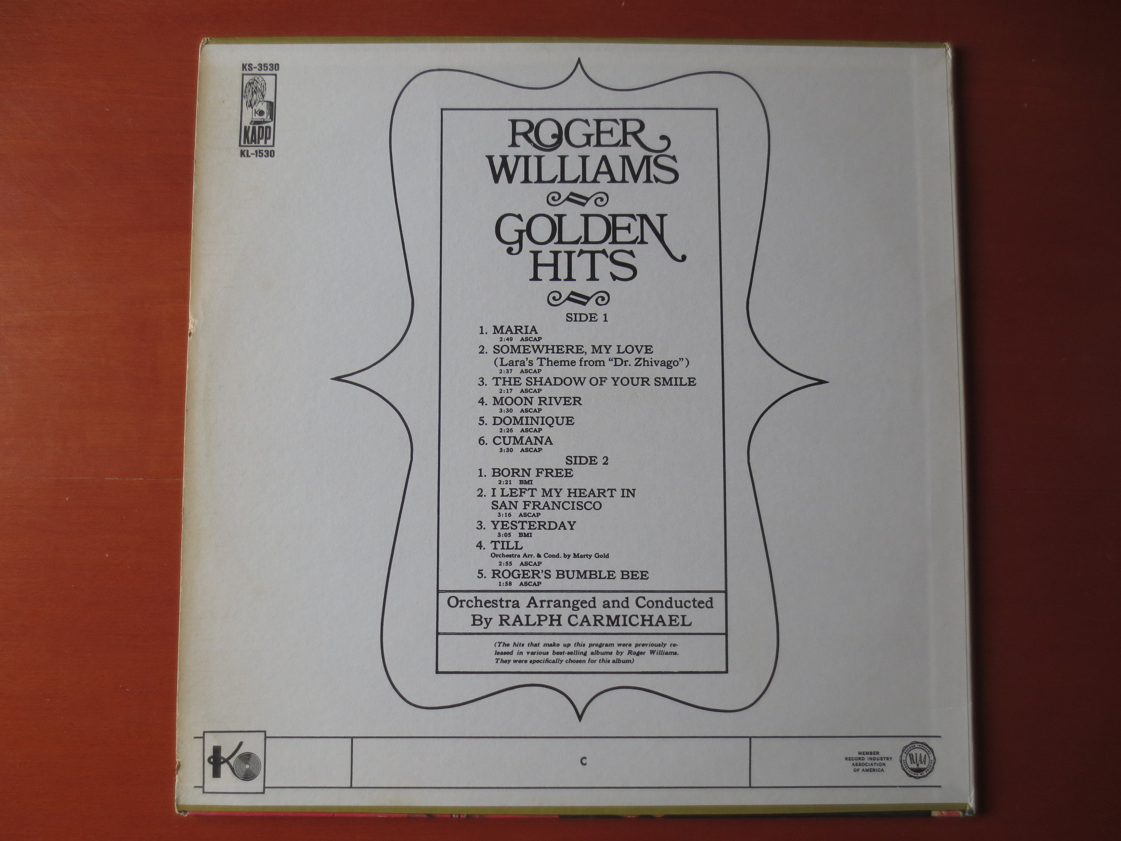 Roger Williams – Golden Hits (1967) Vinyl LP