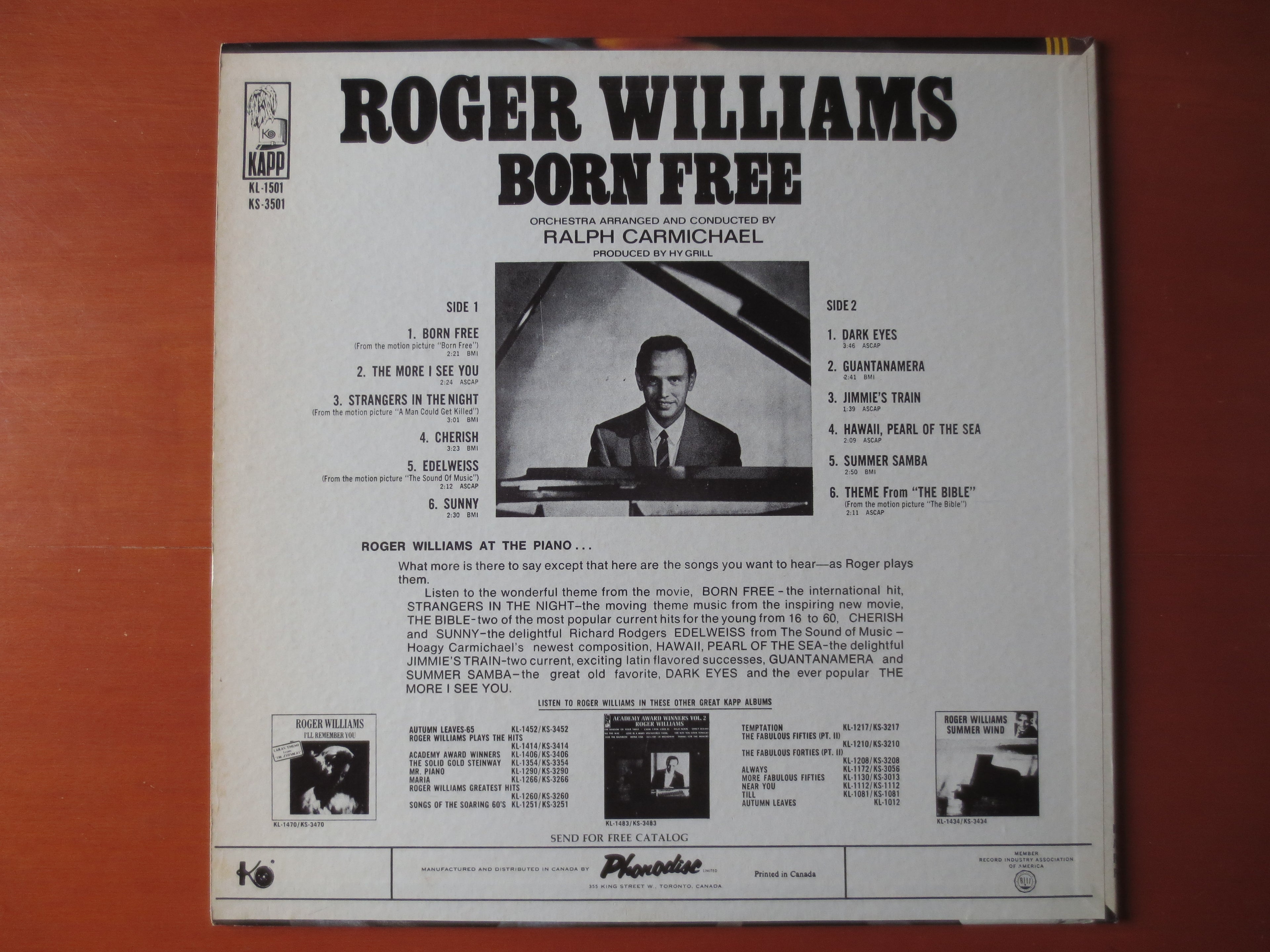 Roger Williams – Born Free (1966) Vinyl LP