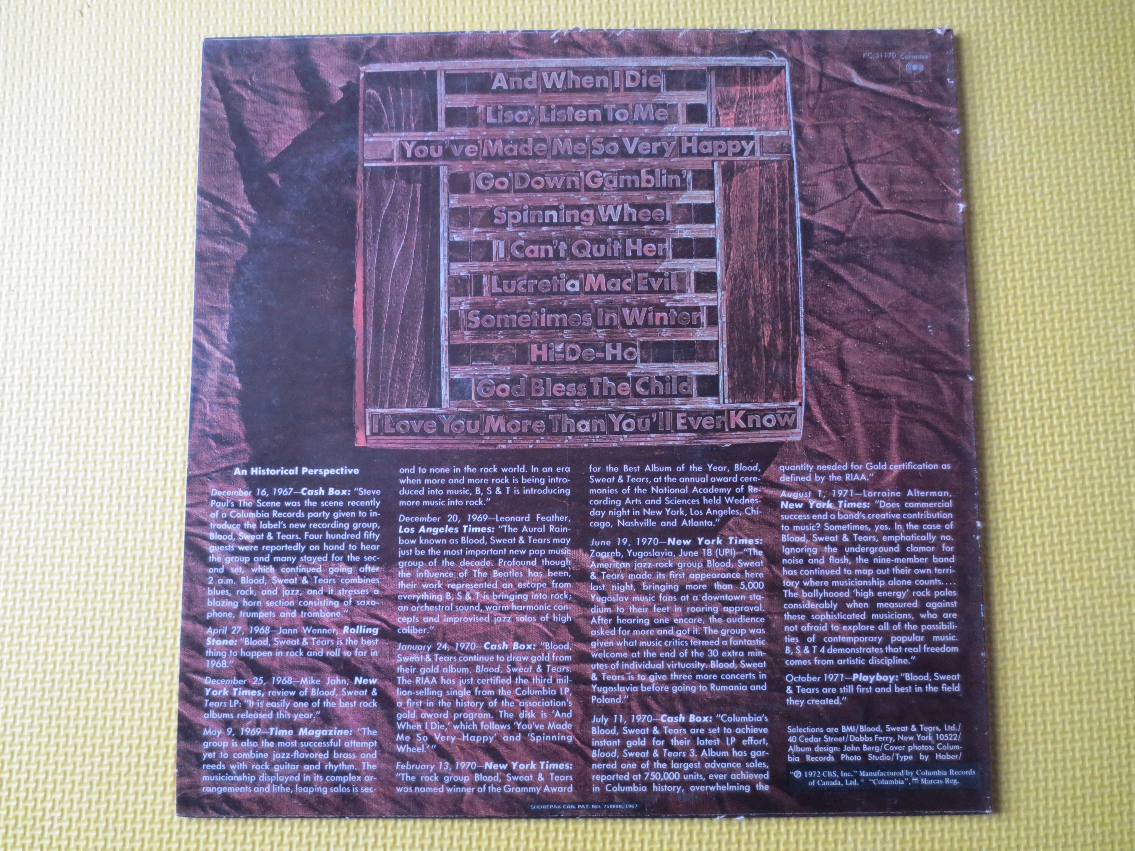 Blood, Sweat & Tears – Greatest Hits (1972) Vinyl LP