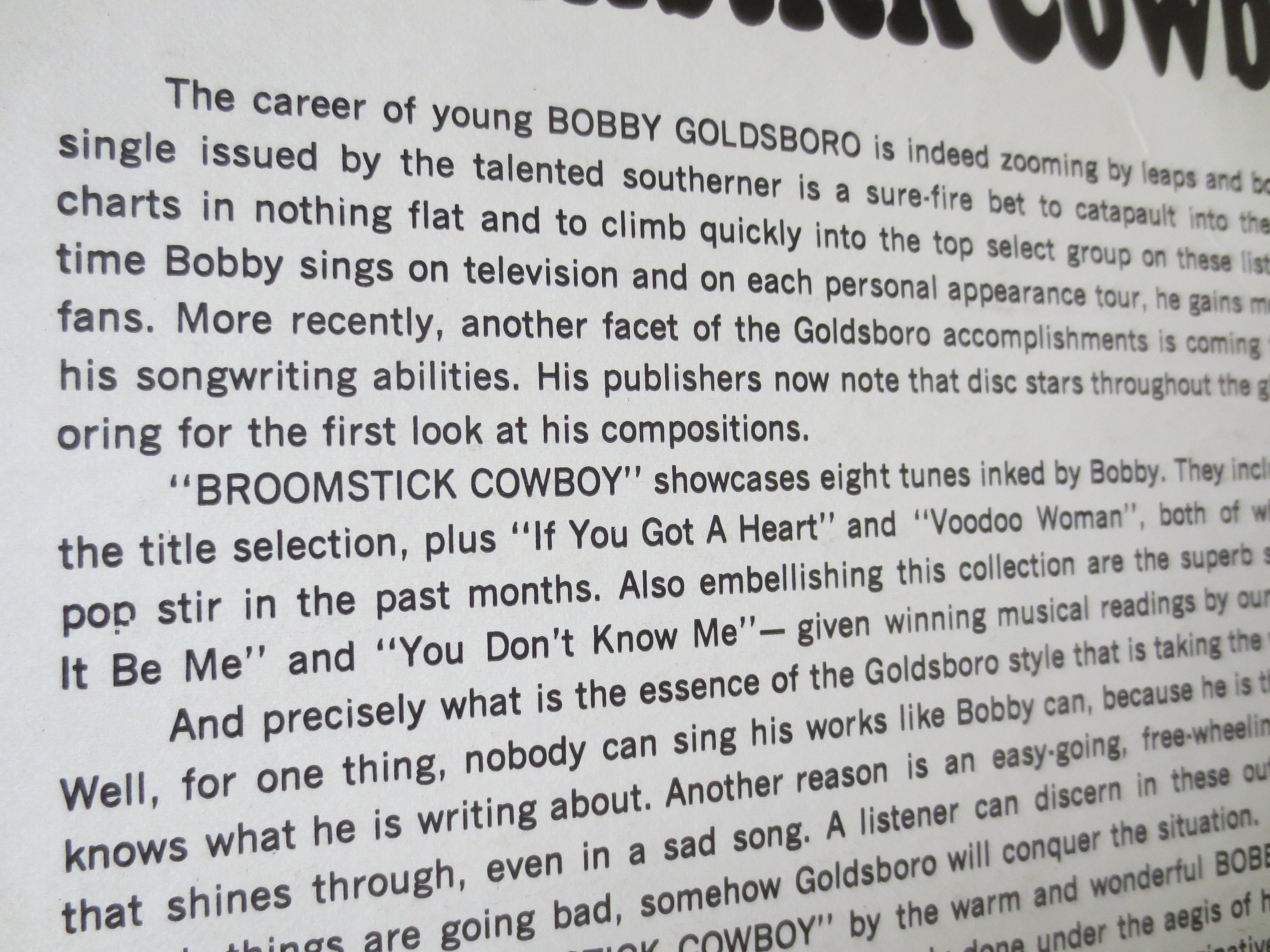 Bobby Goldsboro – Broomstick Cowboy (1965) Vinyl LP