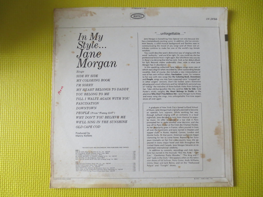 Jane Morgan – In My Style (1965) Vinyl LP