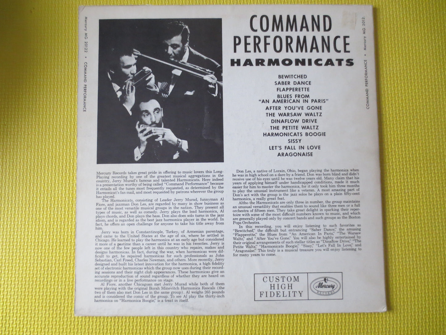 The HARMONICATS, Command PERFORMANCE, The HARMONICATS lps, Jazz Record, Vintage Vinyl, Record Vinyl, Vinyl lp, 1956 Records