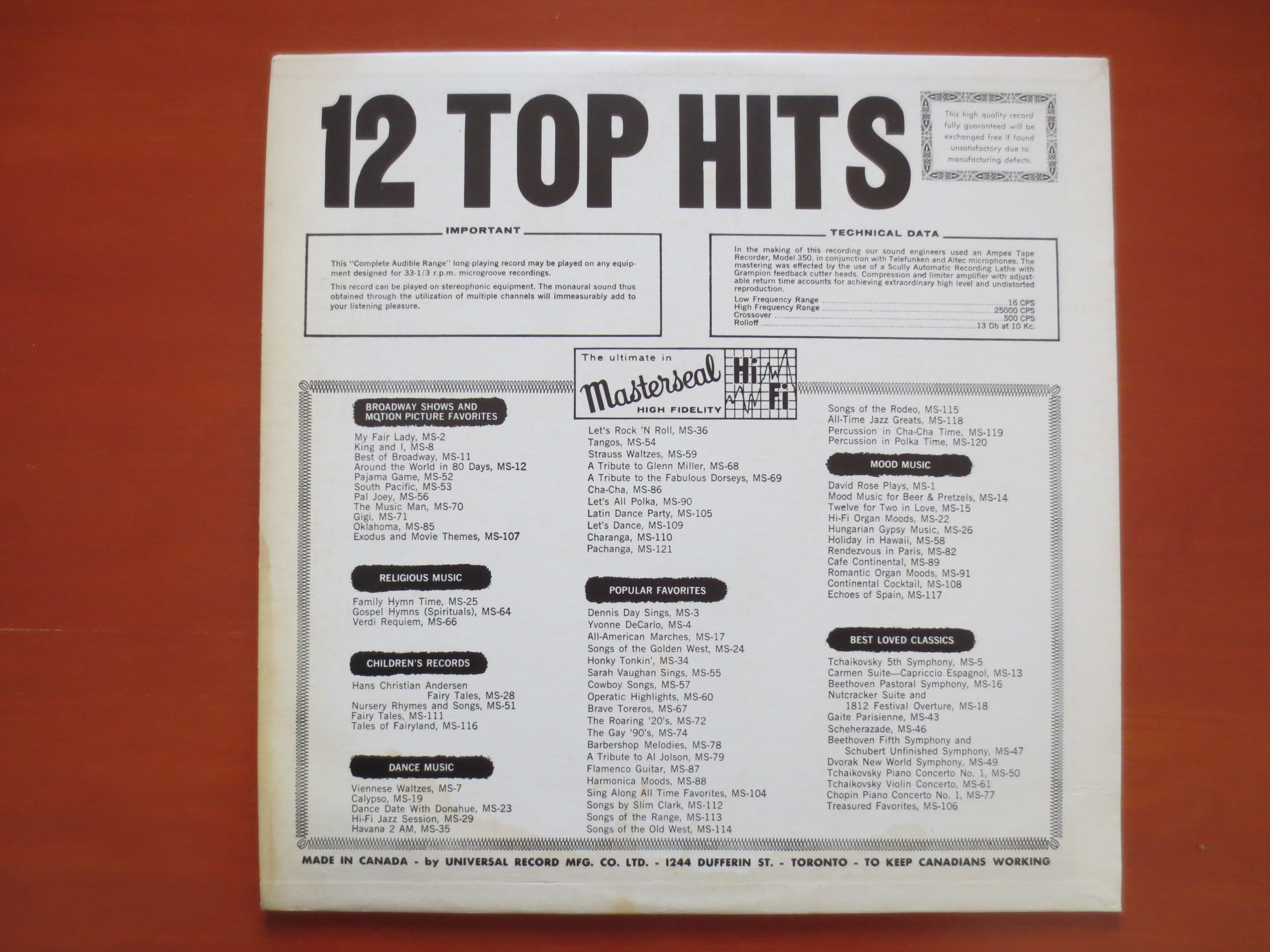 12 Top Hits (1960) Vinyl LP