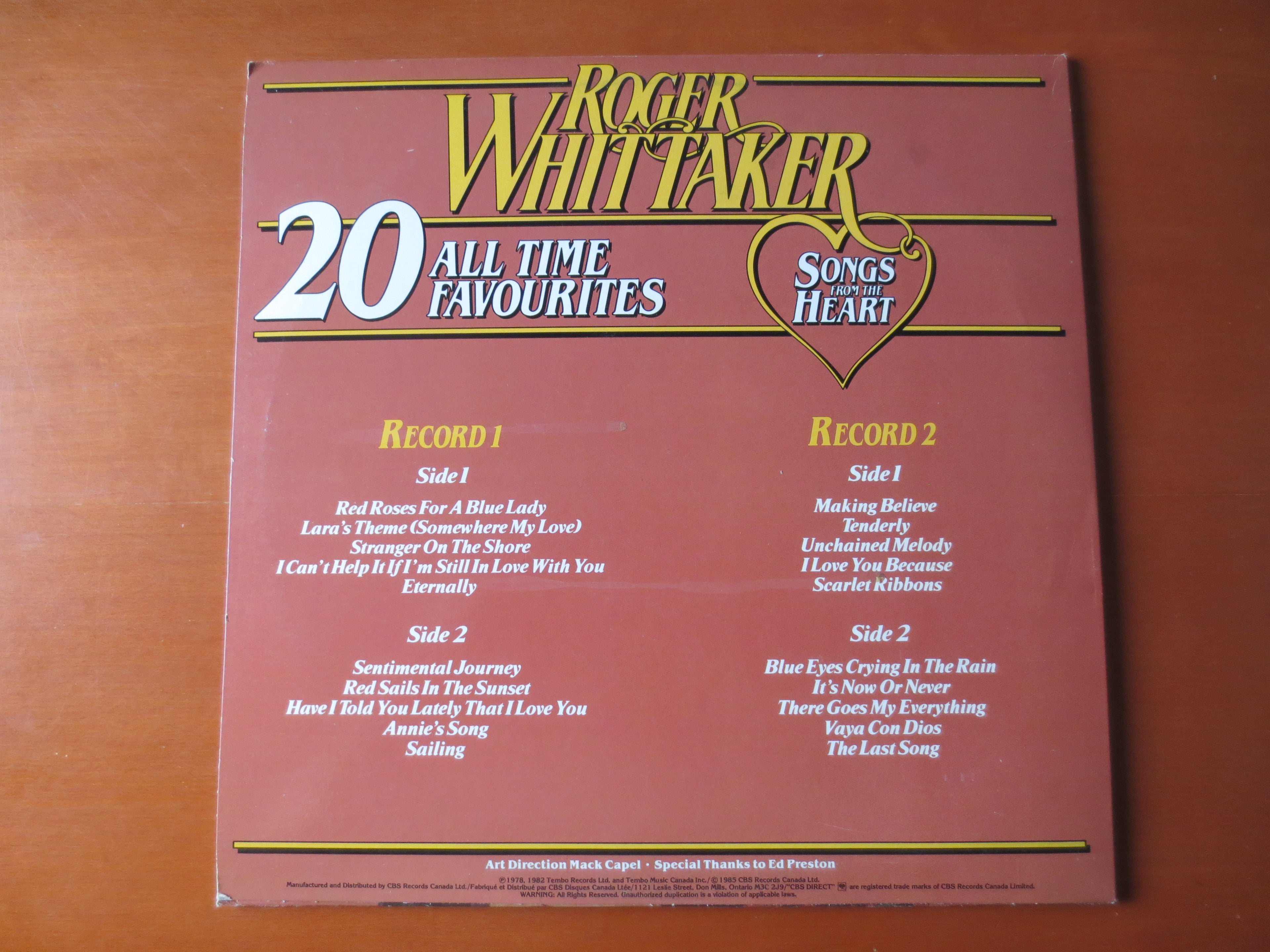 Roger Whittaker – Songs from the Heart (1985) Vinyl 2xLP