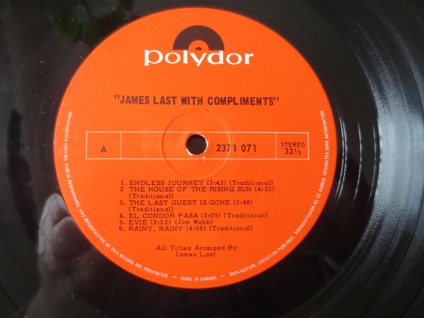 JAMES LAST, With COMPLIMENTS, James Last Records, James Last Albums, James Last Vinyl, Vinyl Lps, Jazz Record, 1970 Records