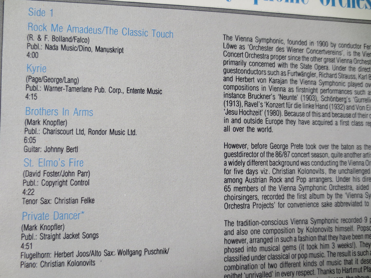 VIENNA SYMPHONIC, ORCHESTRA, Classical Album, Classical Music Lp, Classical Records, Orchestra Records, Lps,1986 Records