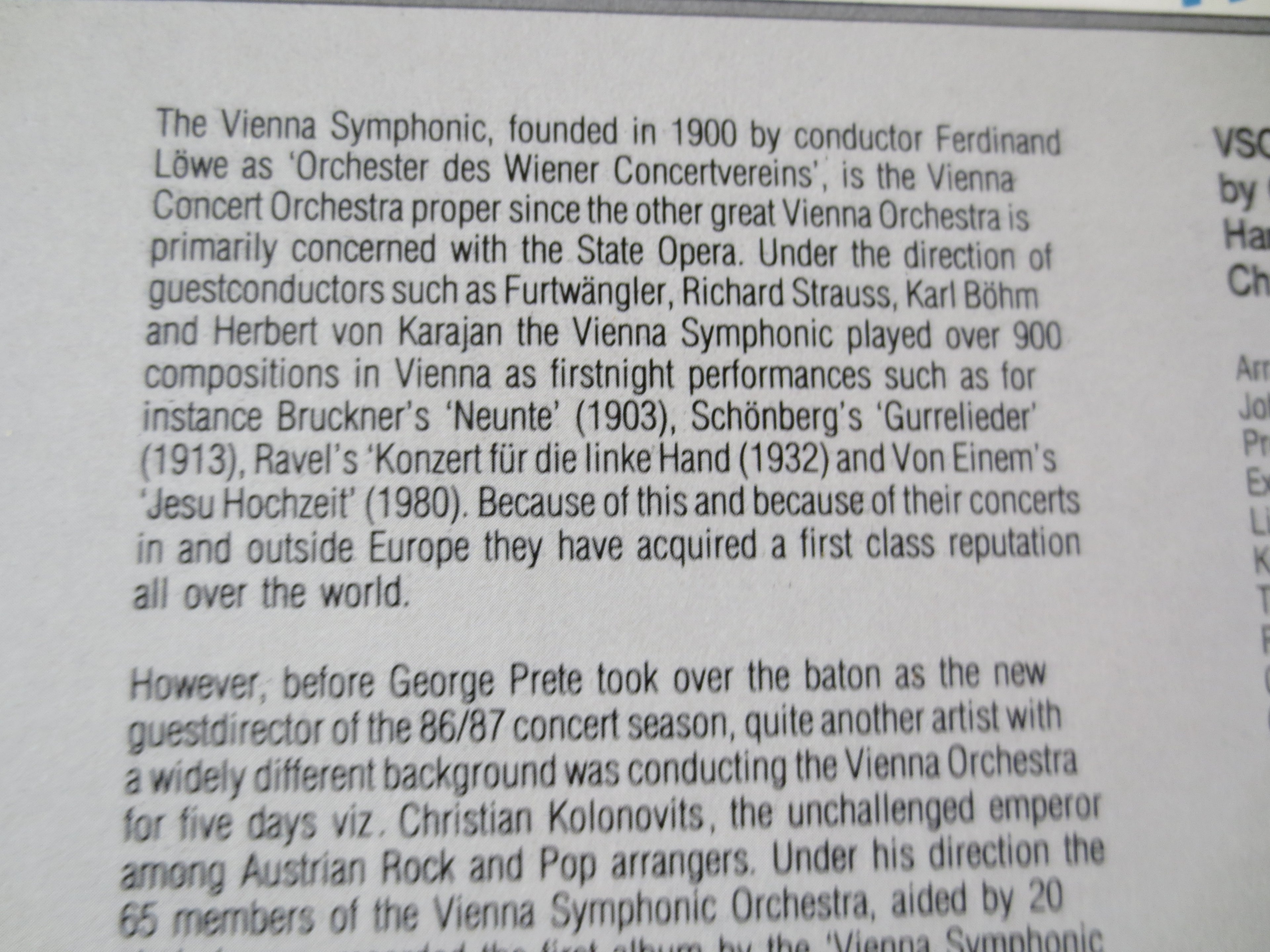 Vienna Symphonic Orchestra – VSOP (1986) Vinyl LP