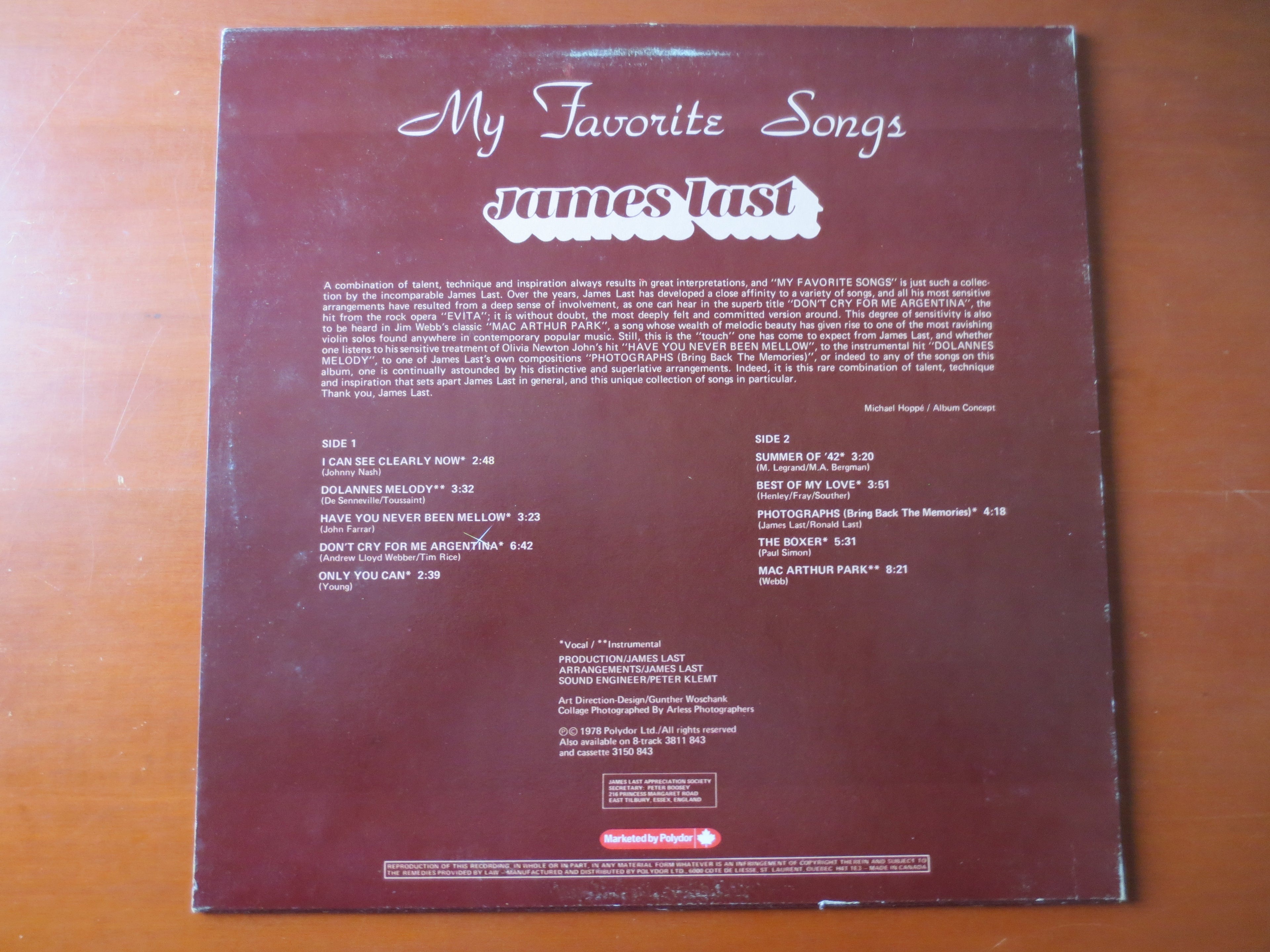 James Last – My Favorite Songs (1978) Vinyl LP