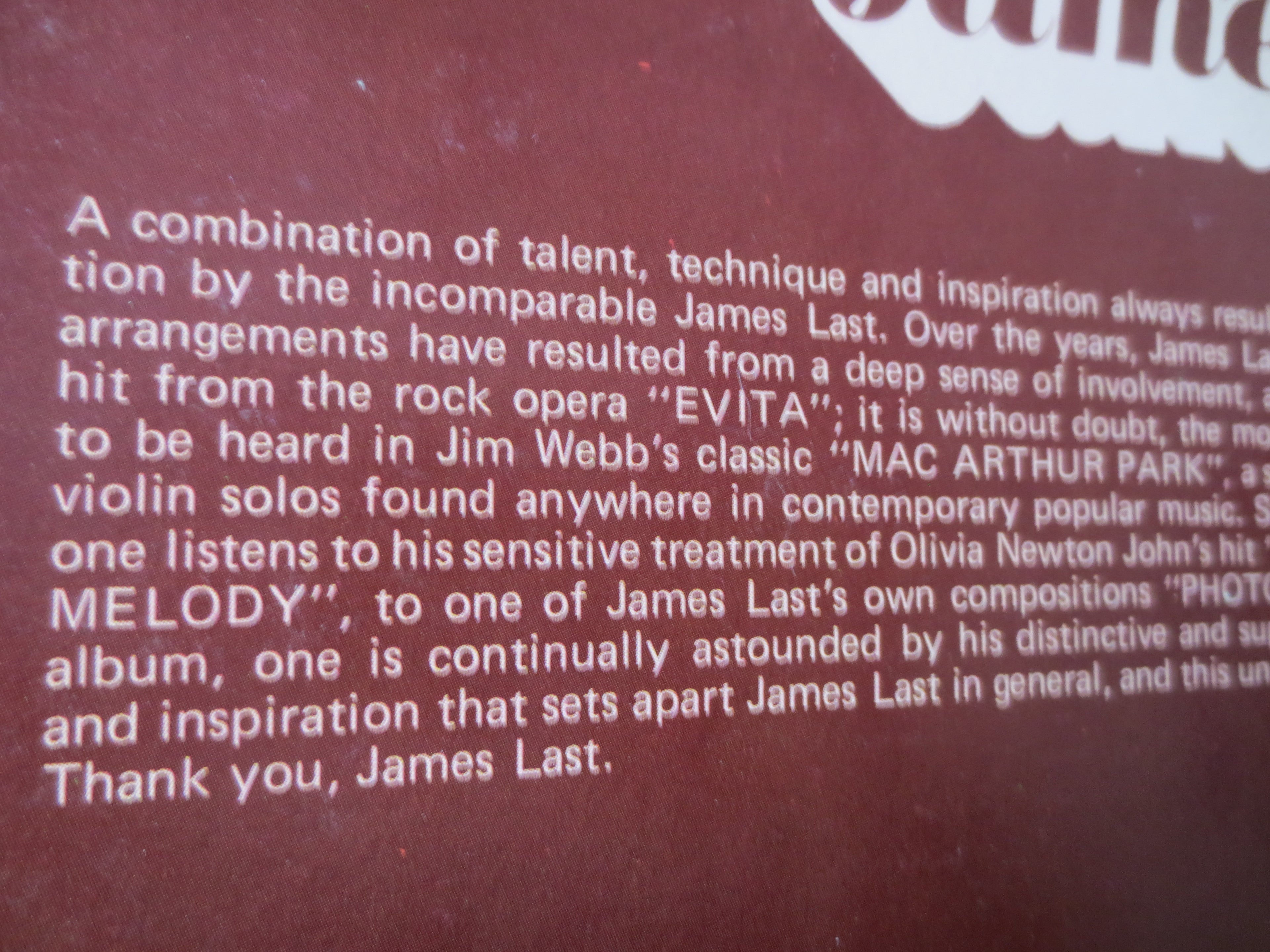 James Last – My Favorite Songs (1978) Vinyl LP