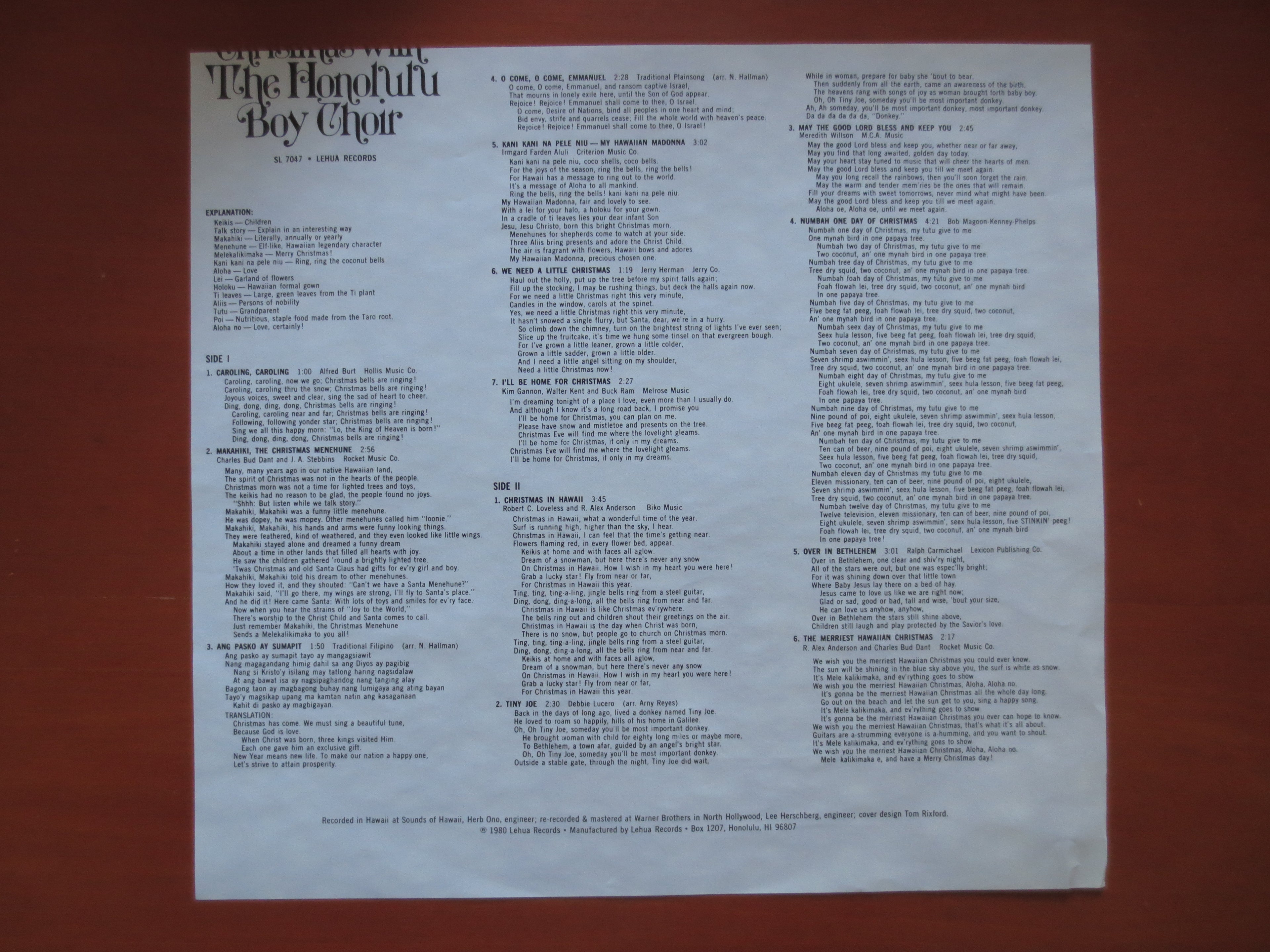 Honolulu Boy Choir – Christmas with the Honolulu Boy Choir (1980) Vinyl LP