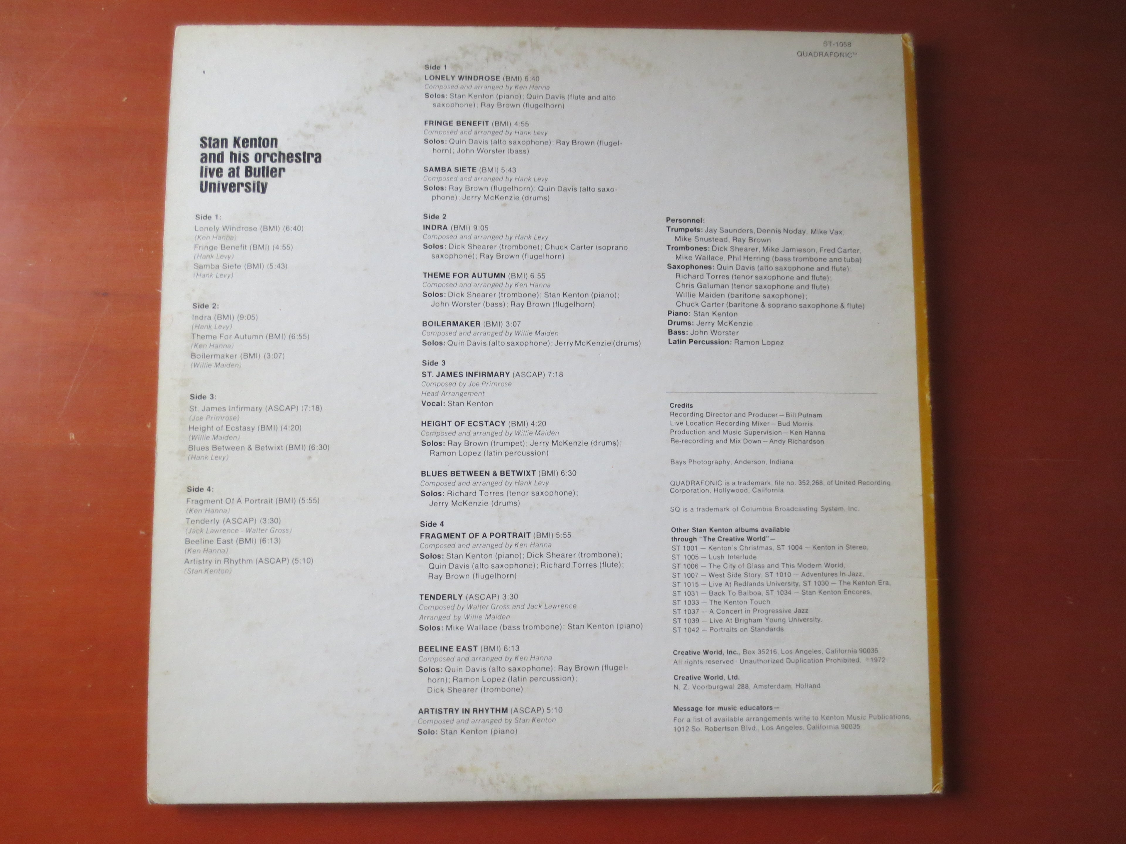 Stan Kenton – Live at Butler University (1972) Vinyl 2xLP